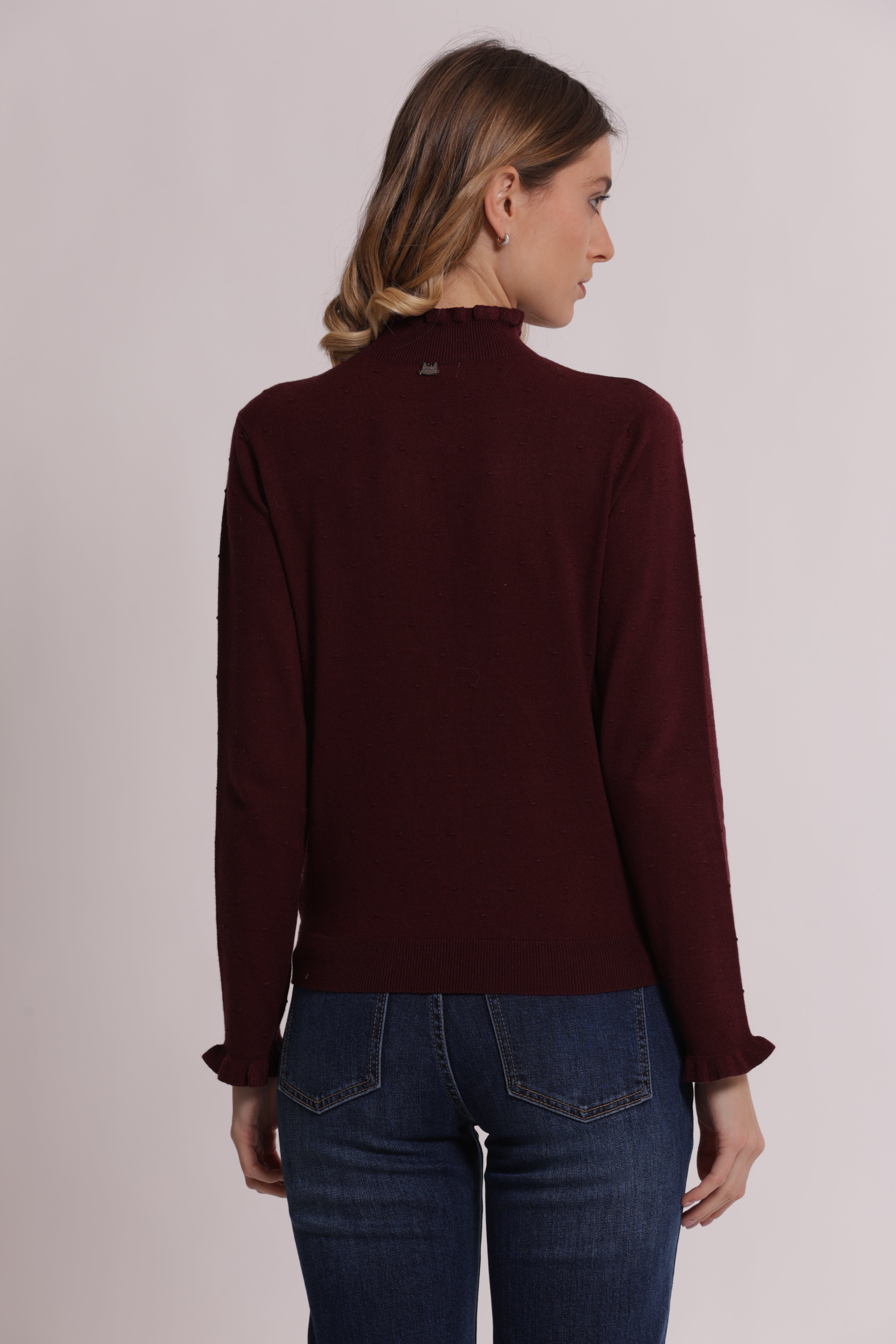 Mimi Mua Maglia Collo Alto Pois maglia nero aderente
