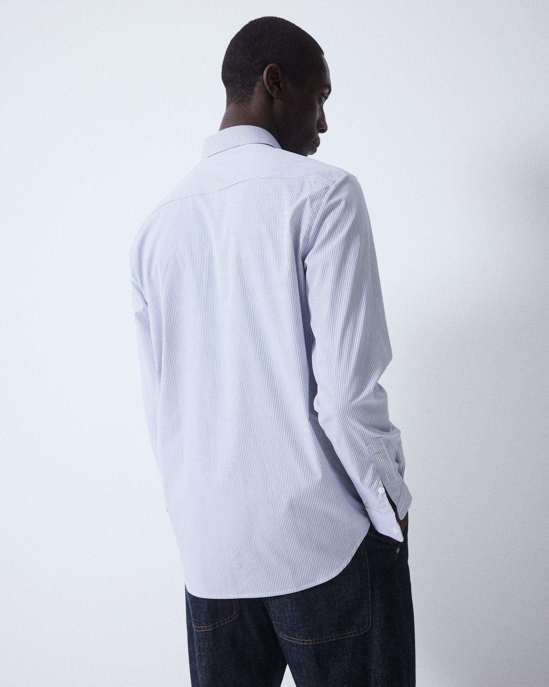 Altea Scott camicia popeline rigato bianco navy