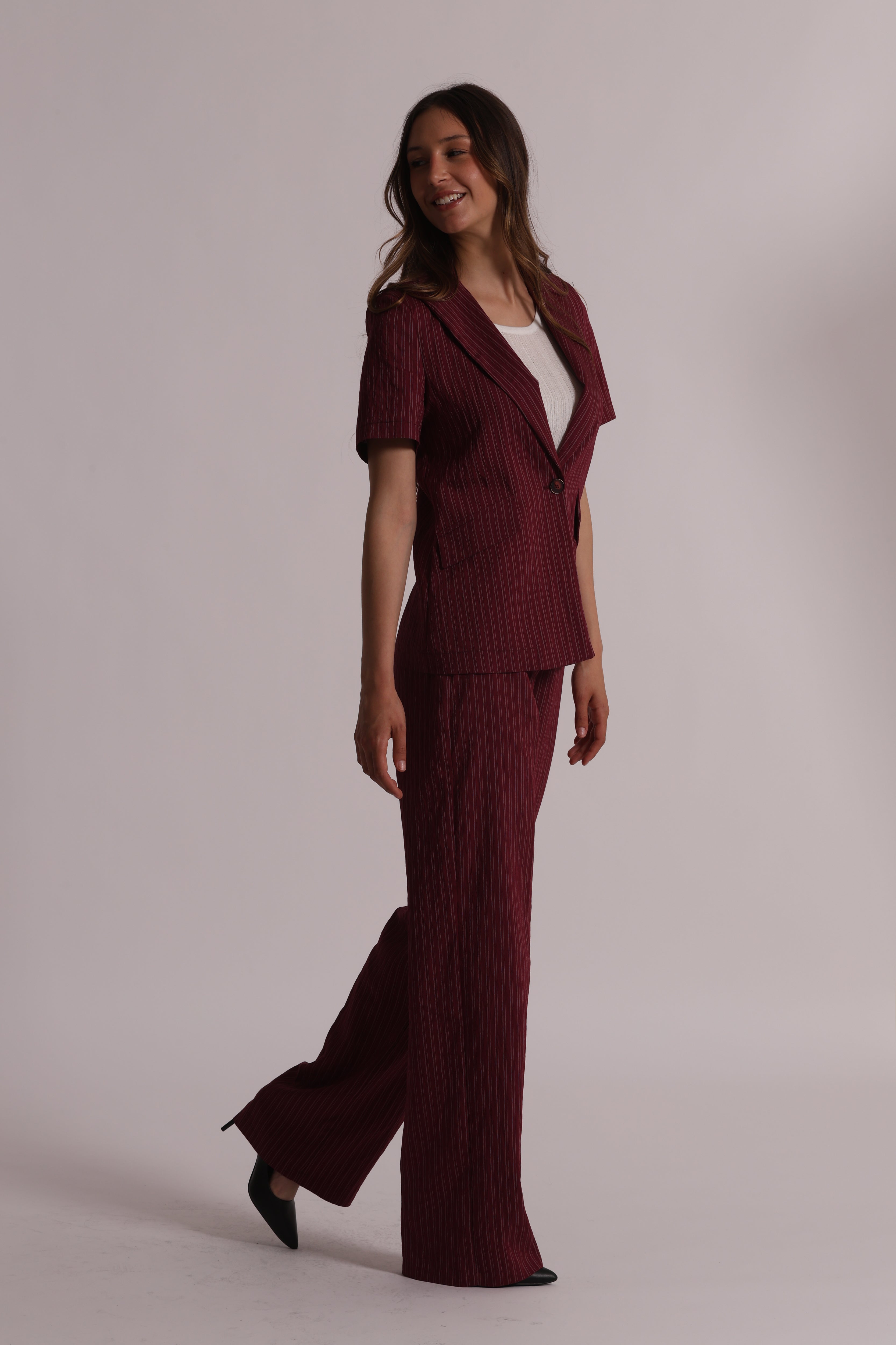 Mimi Mua Pantalone Palazzo Righe Bordeaux Elastico