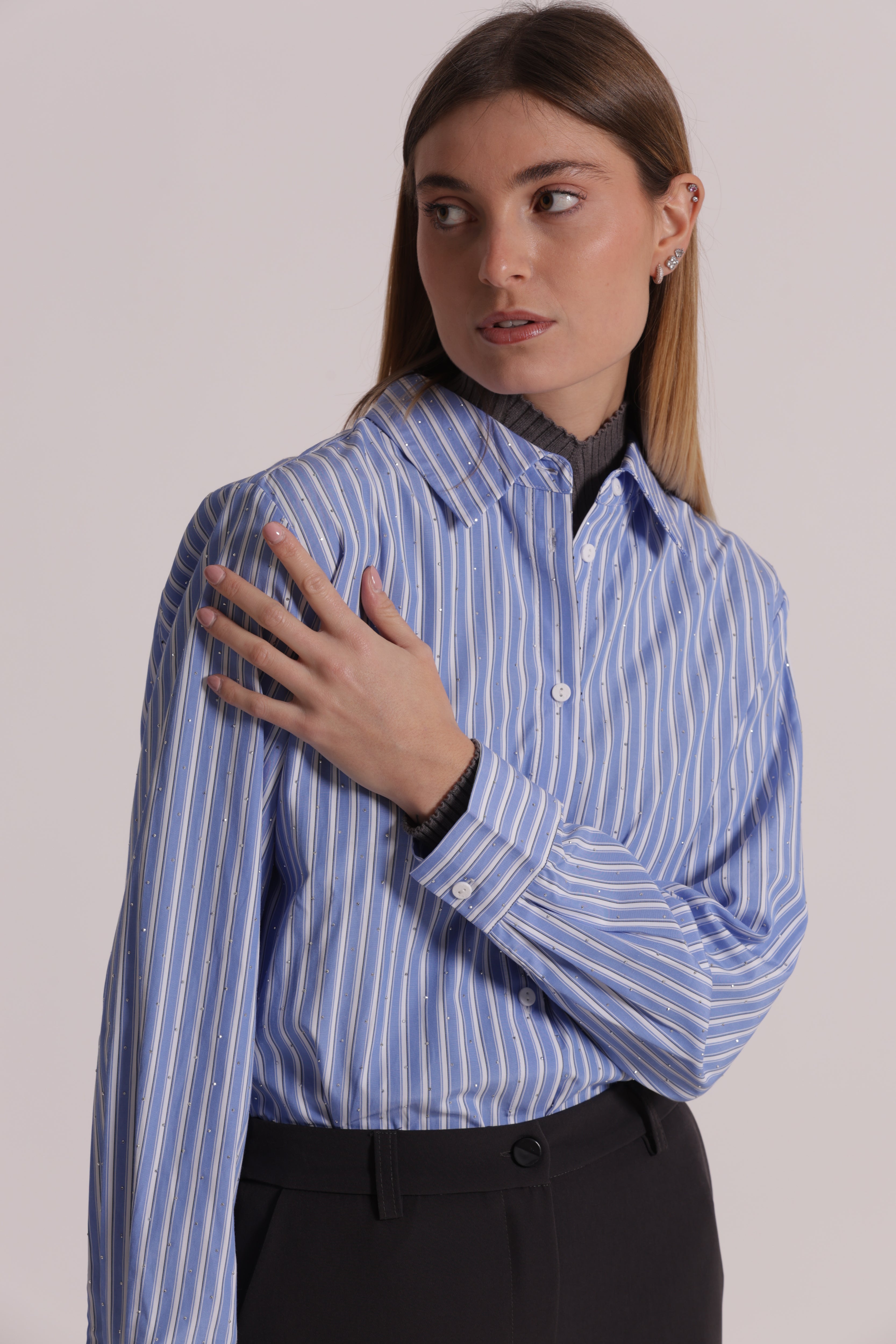 Mimi Mua Camicia Rigolona Strass Azzurro Cotone