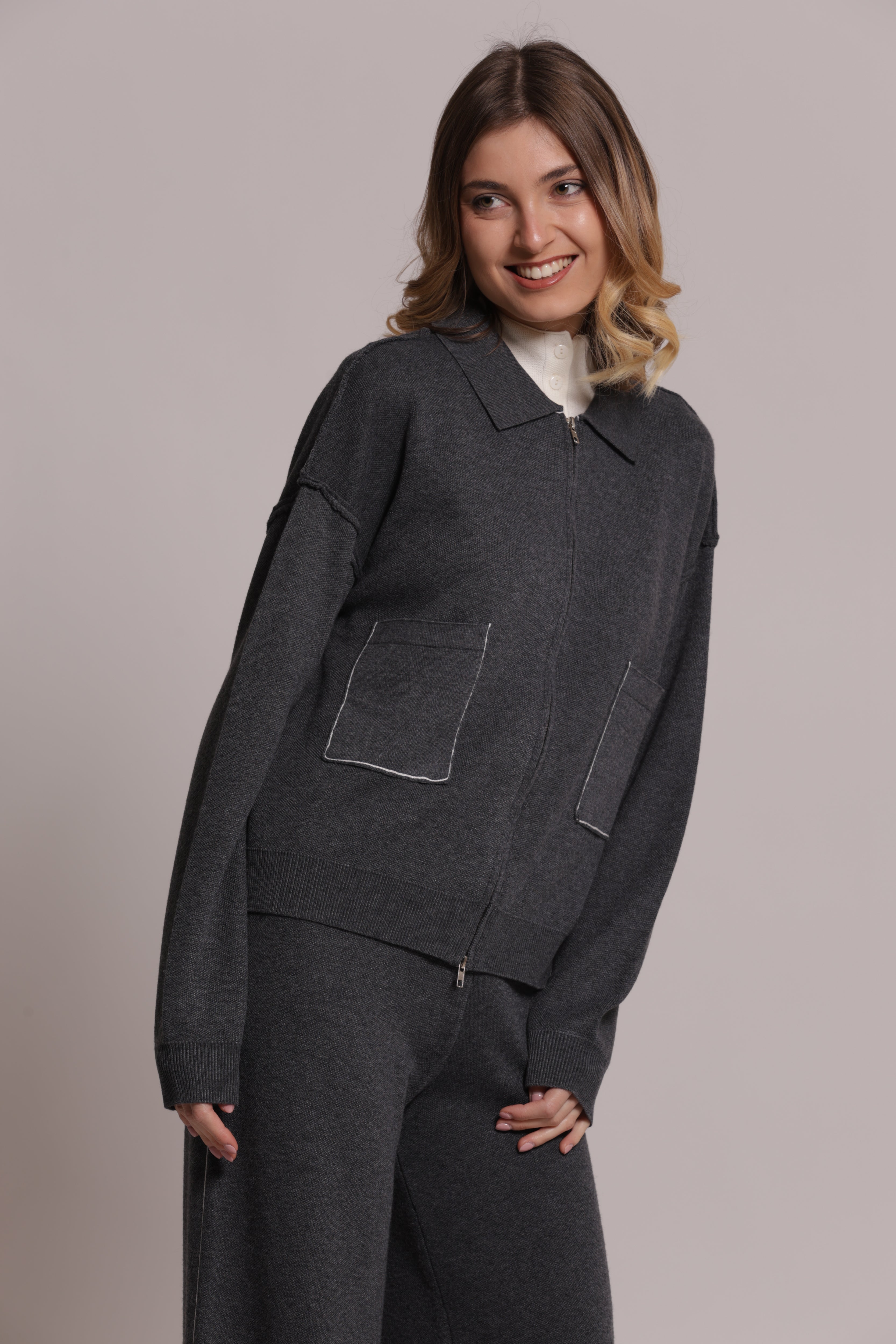 Mimi Mua Maglia con Zip Maglieria Nero