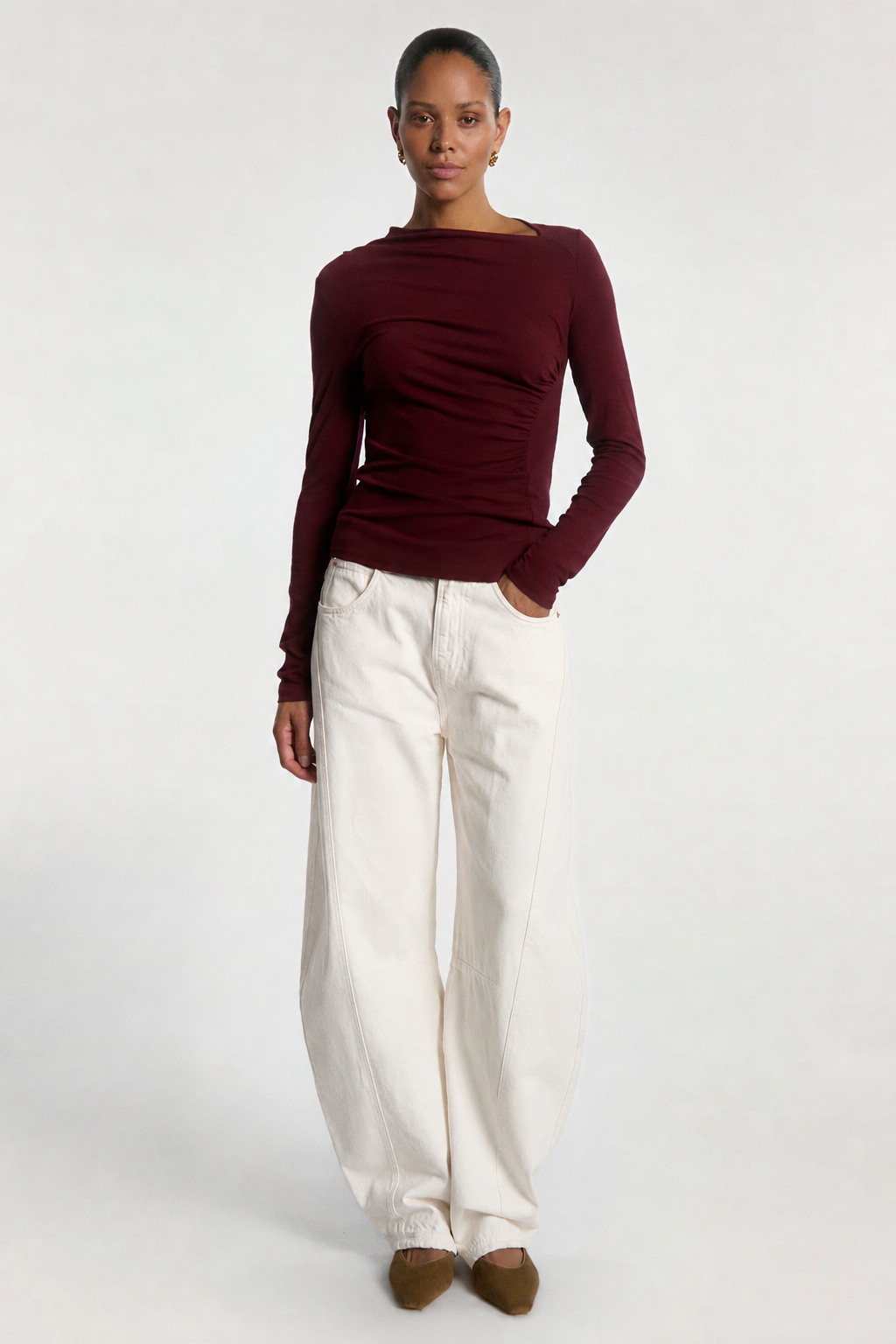 Aaiko Daley jeans cream barrel vita alta