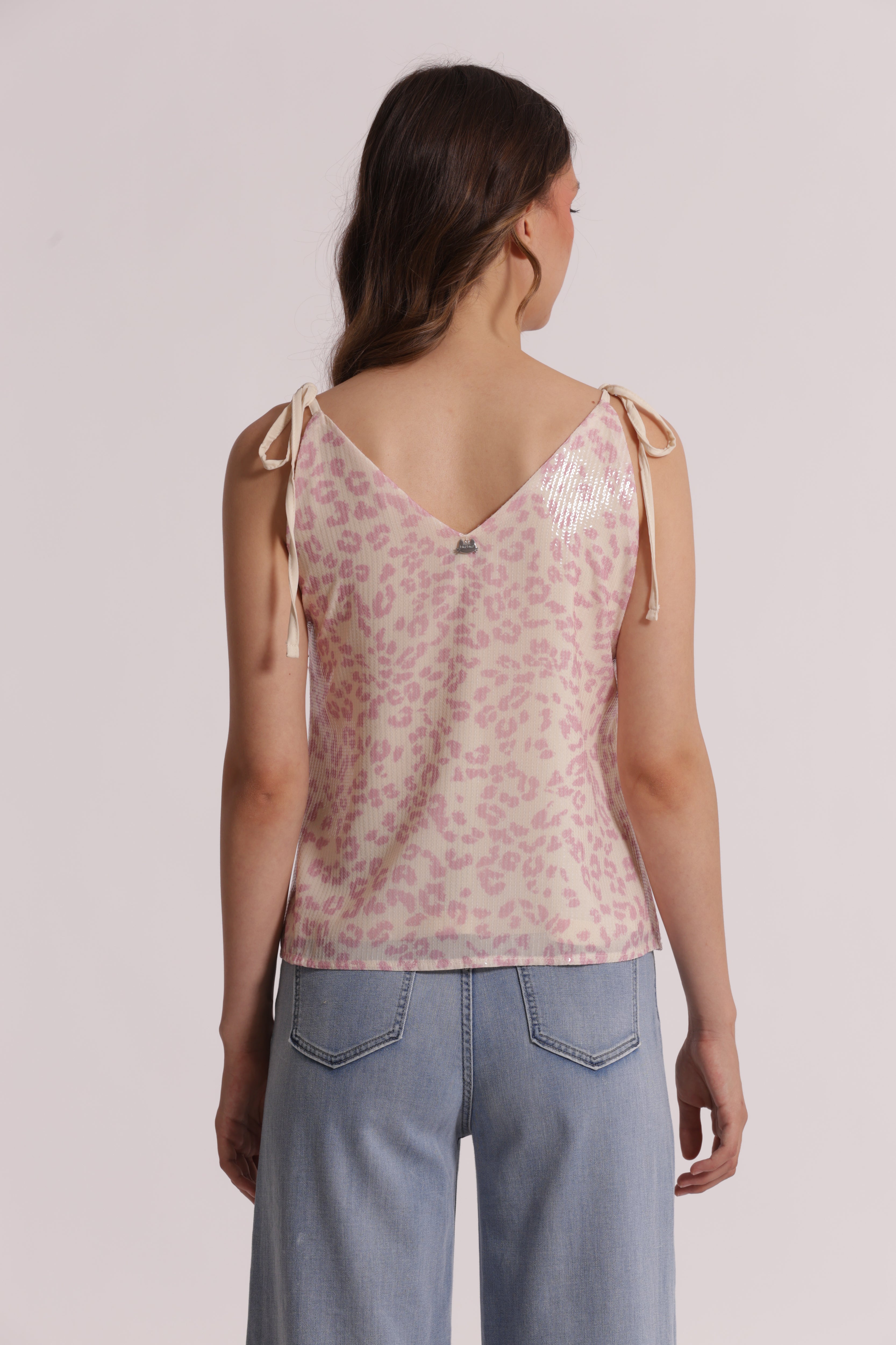 Mimi Mua top paillettes fantasia animalier nero