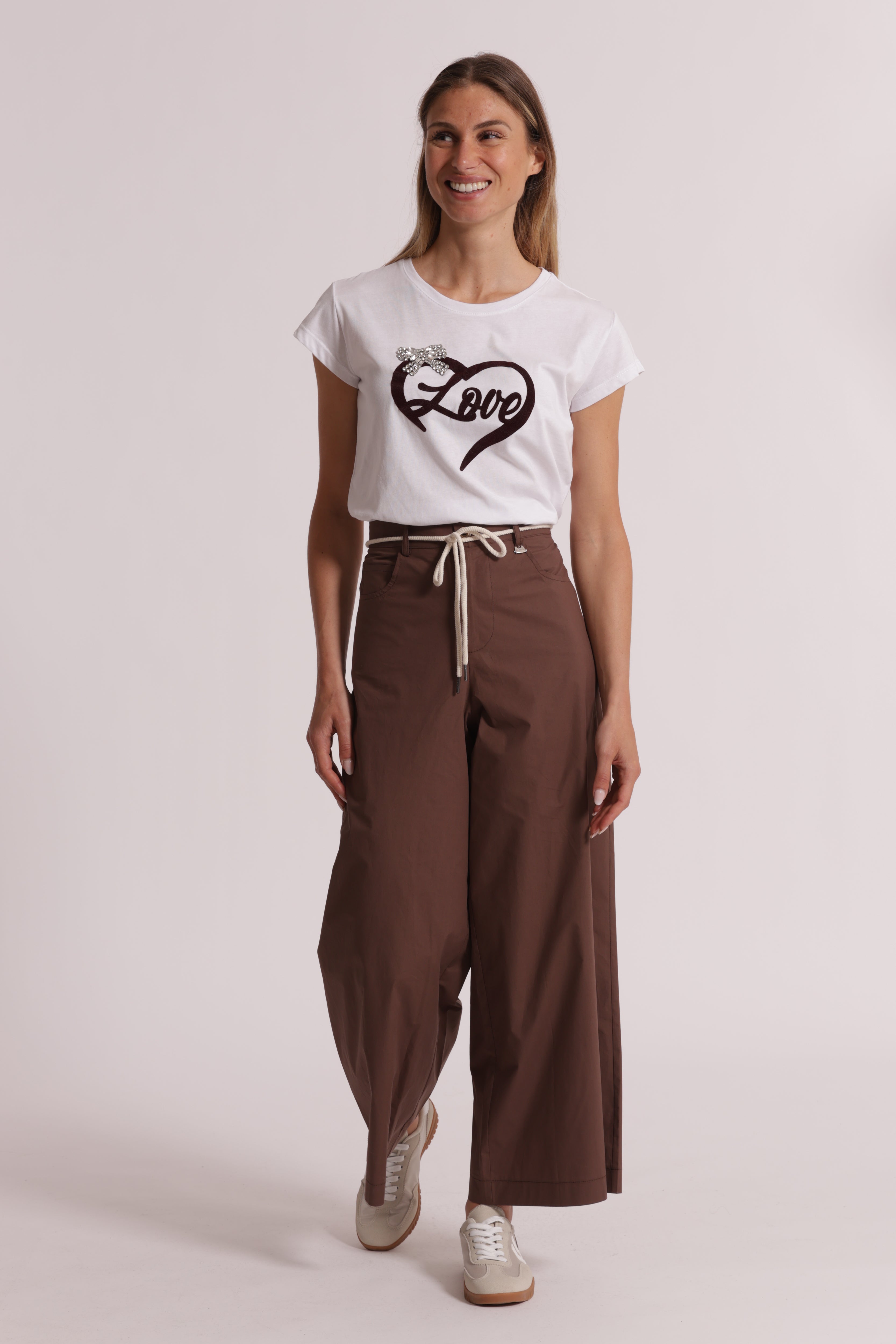 Mimi Mua Pantaloni Cordino Vita 100% Cotone Beige
