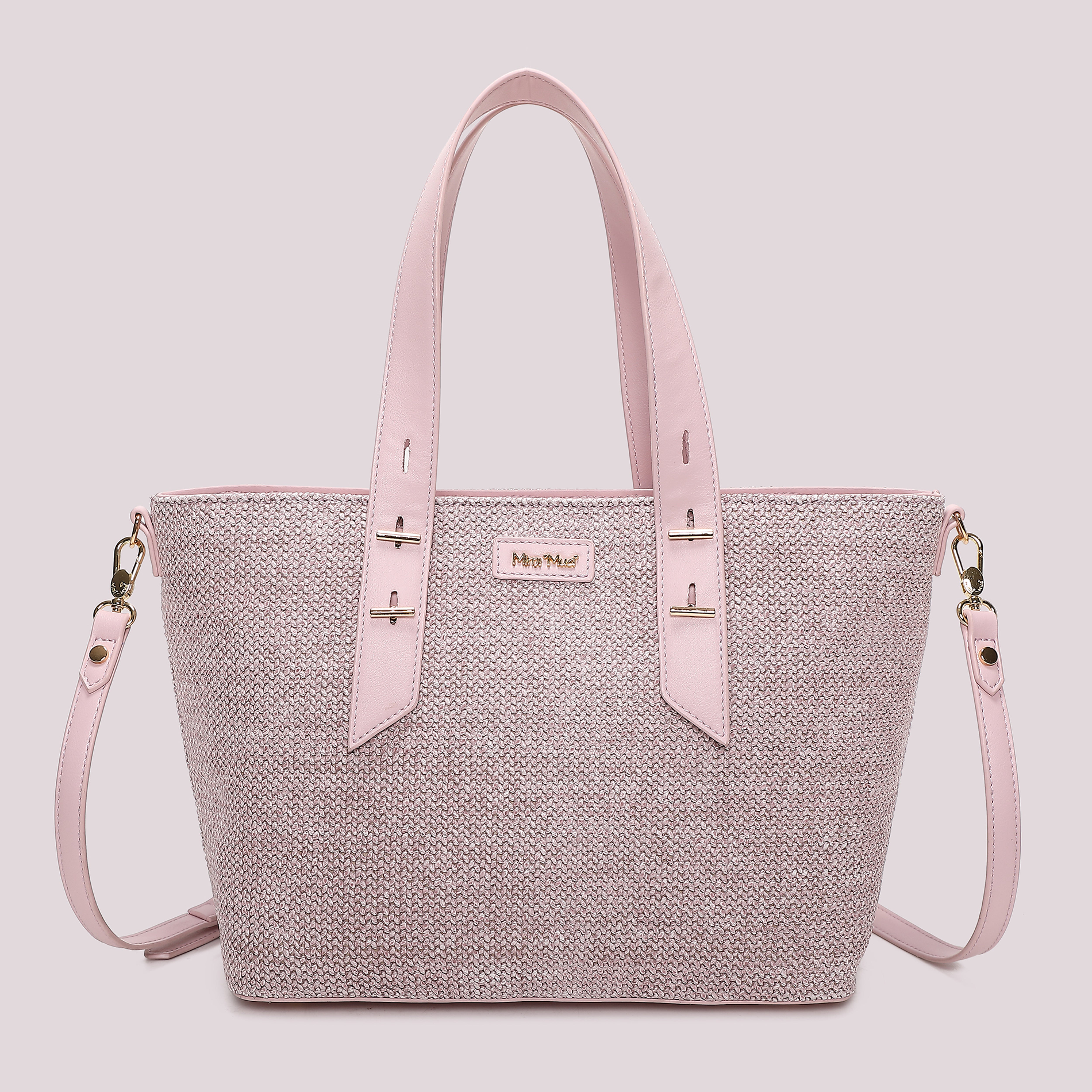 Mimi Mua Shopper in Paglia Borsa Beige Intrecciata