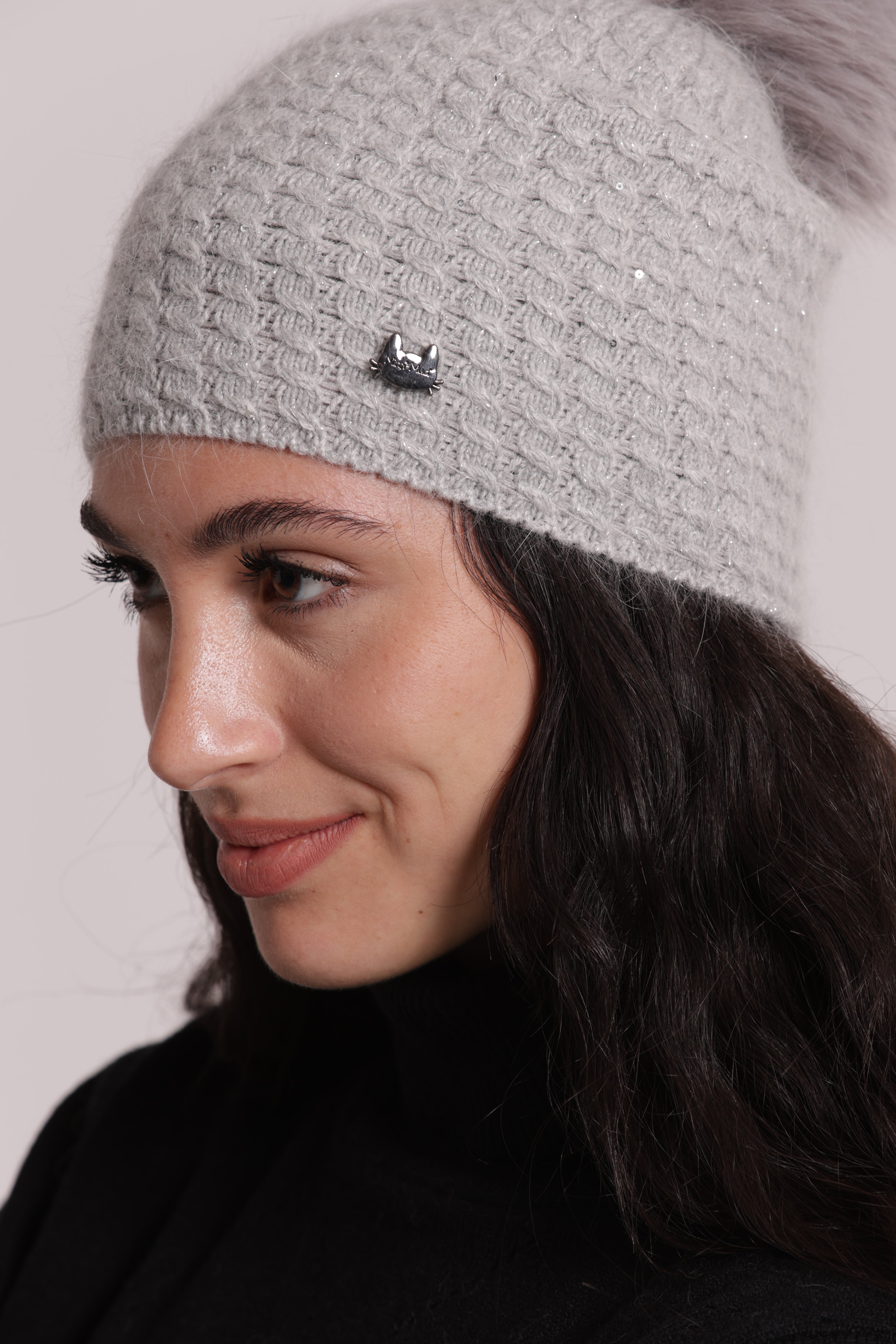 Mimi Mua Paillettes Pon Pon berretto bianco caldo