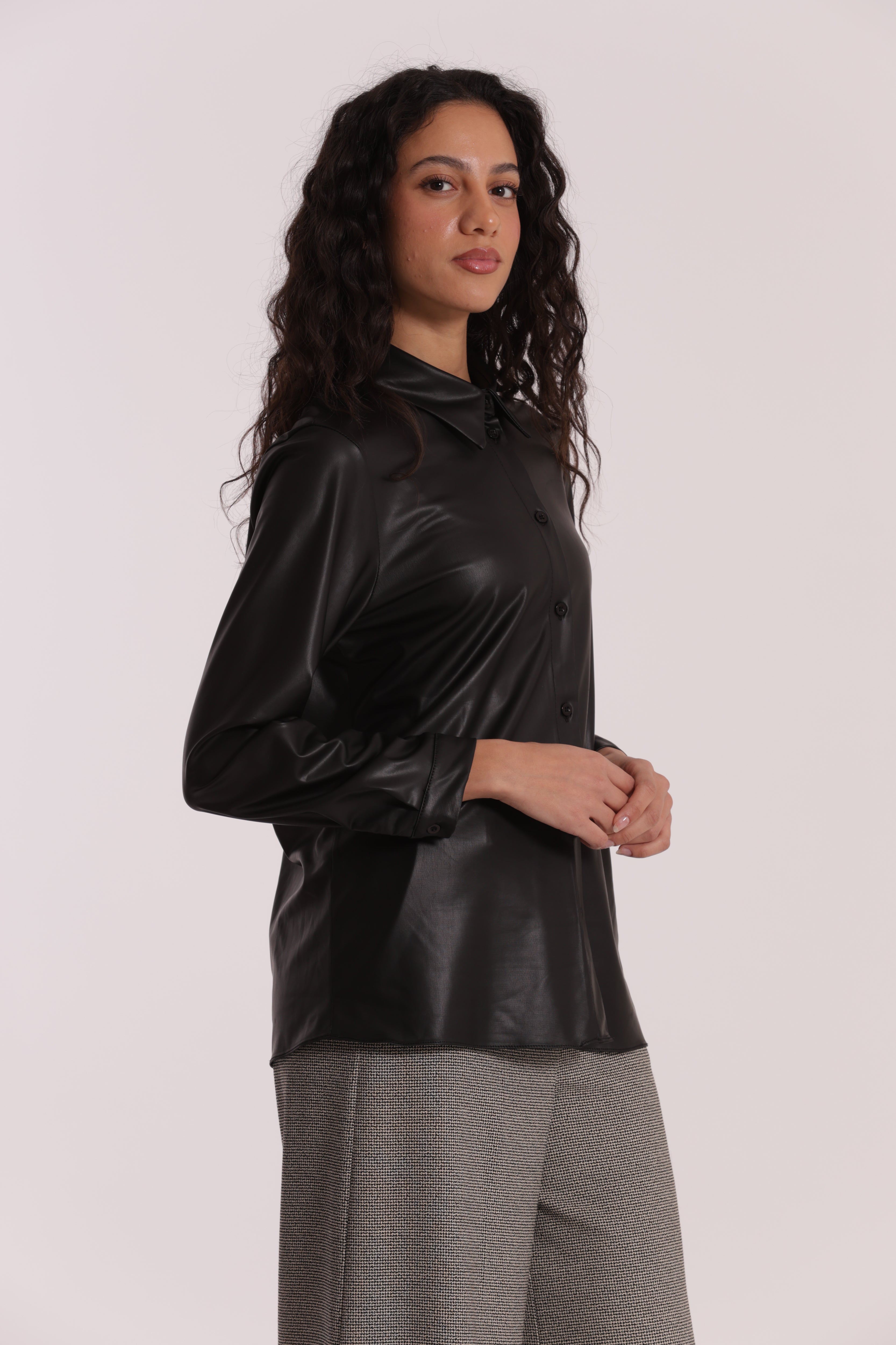 Mimi Mua Camicia Uomo Simil Pelle Nero
