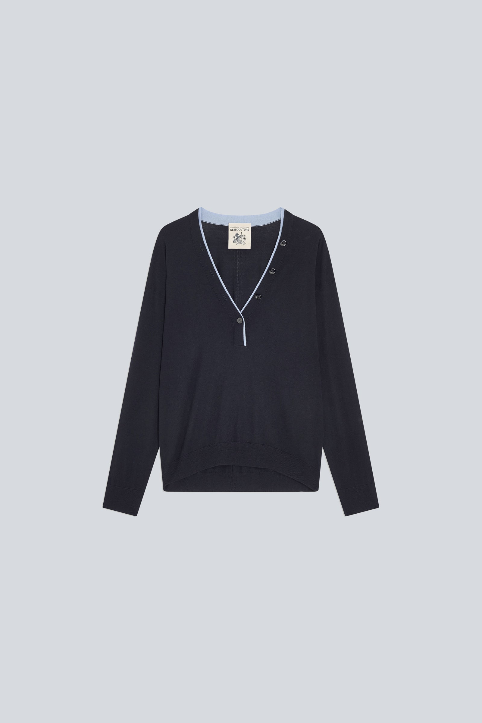 Semicouture Samara maglia lana blu scollo a V