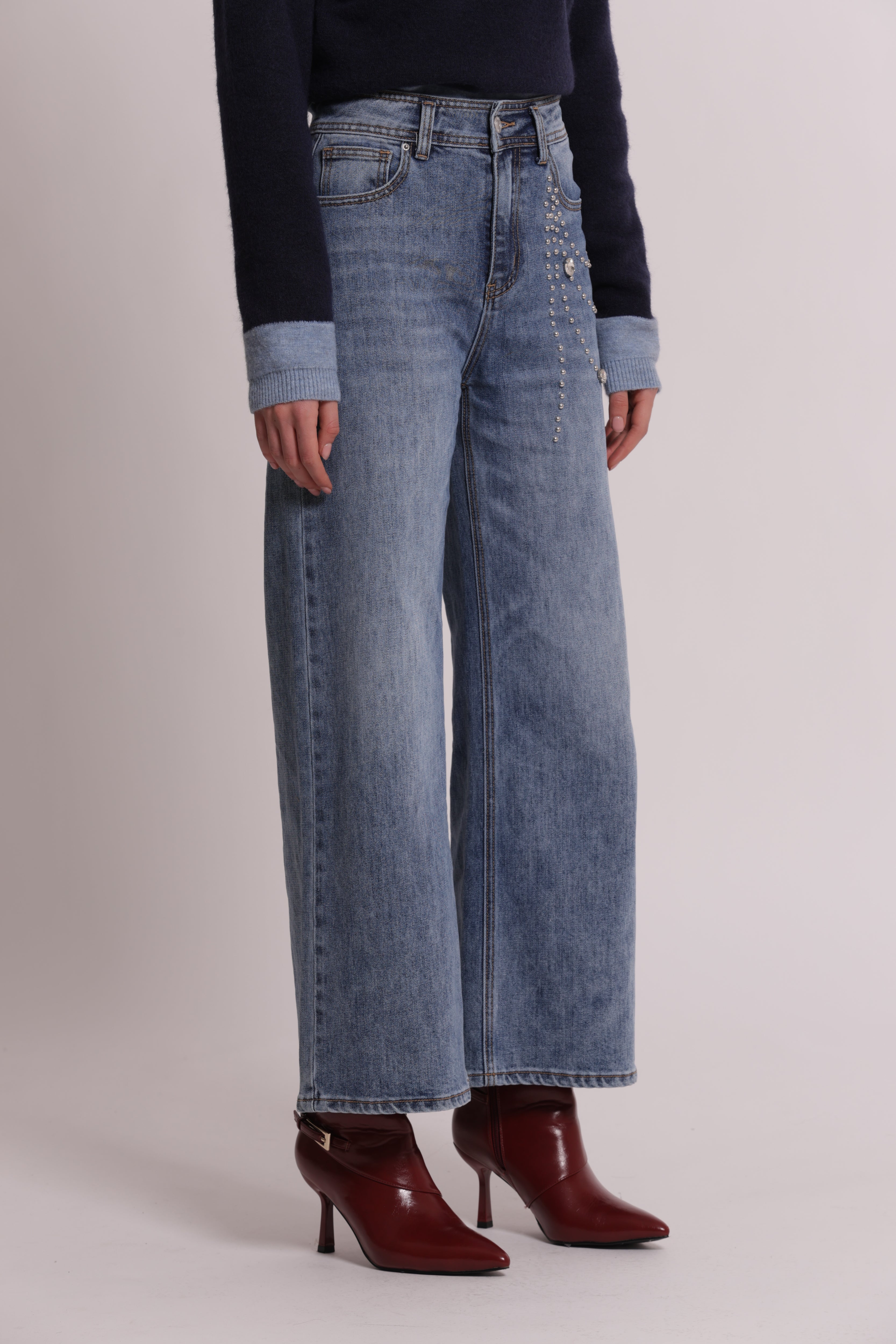 Mimi Mua Jeans palazzo applicazioni laterali jeans blu medio