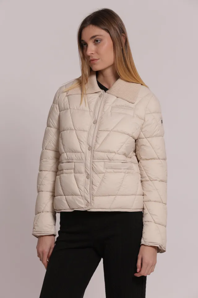 Mimi Mua Piumino Corto con Colletto in Maglia Panna leggero