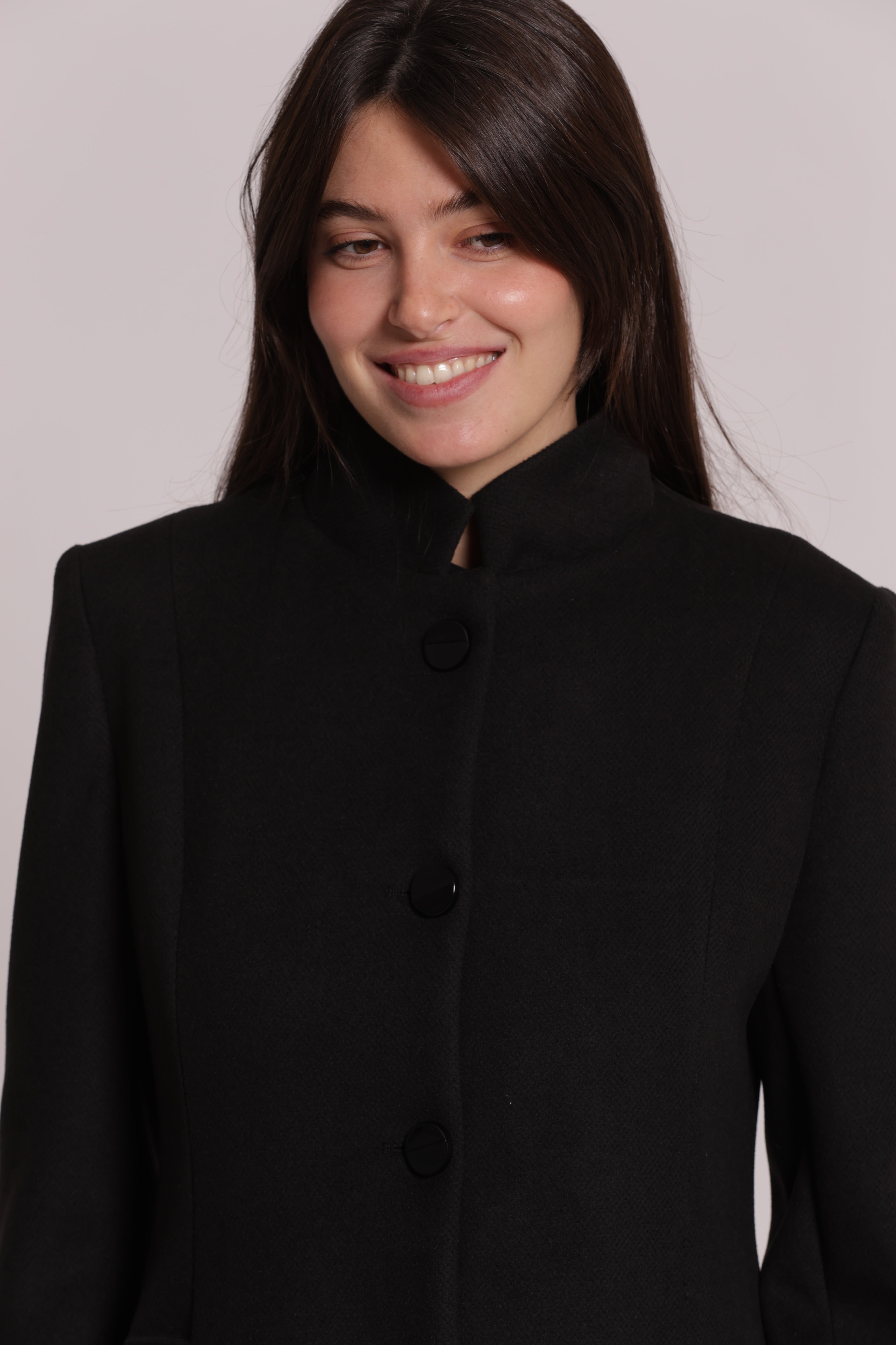Mimi Mua Baronet­to cappotto collo coreana nero invernale