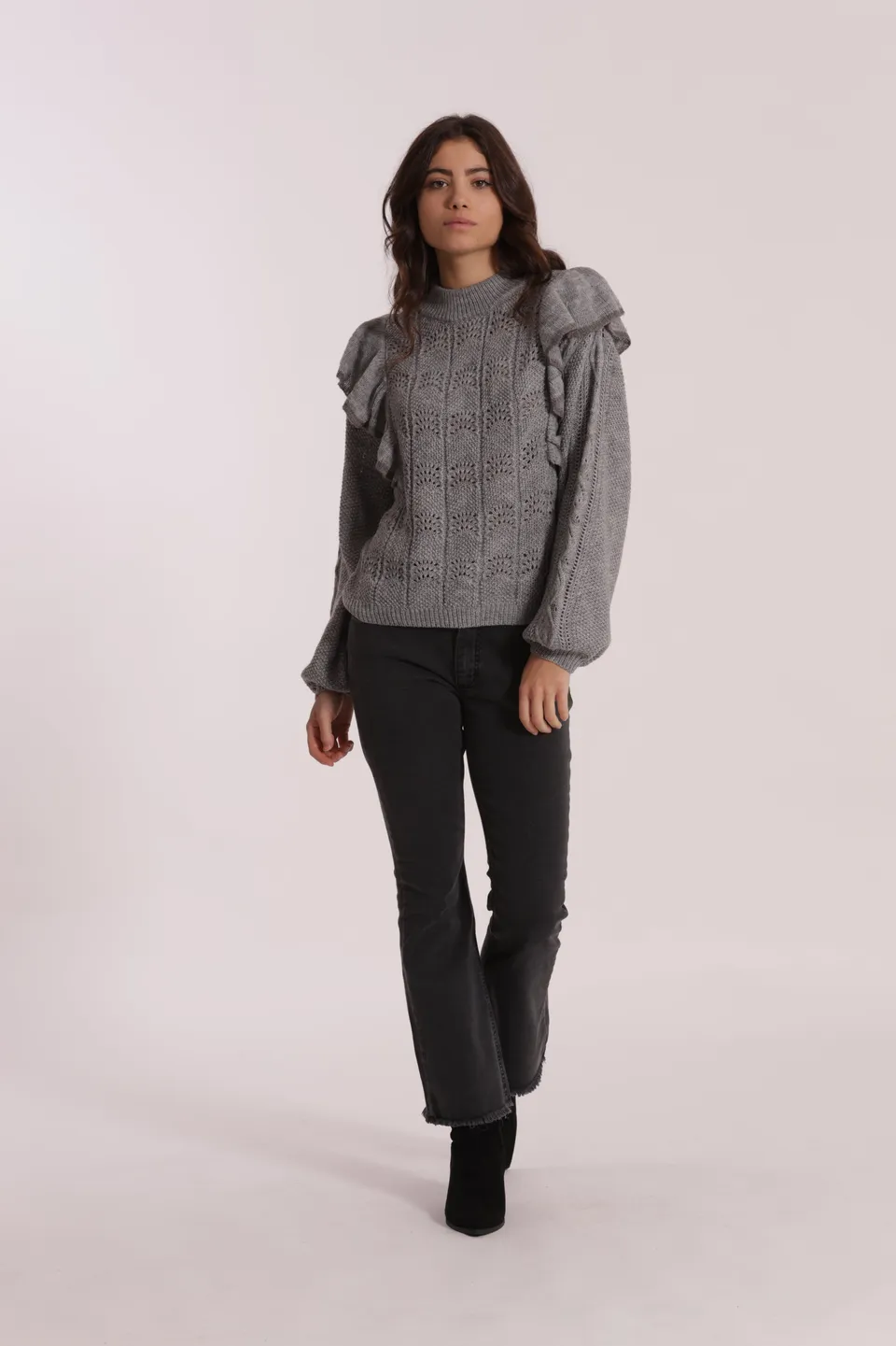 Mimi Mua Jeans Cropped Flare Blu Scuro cotone