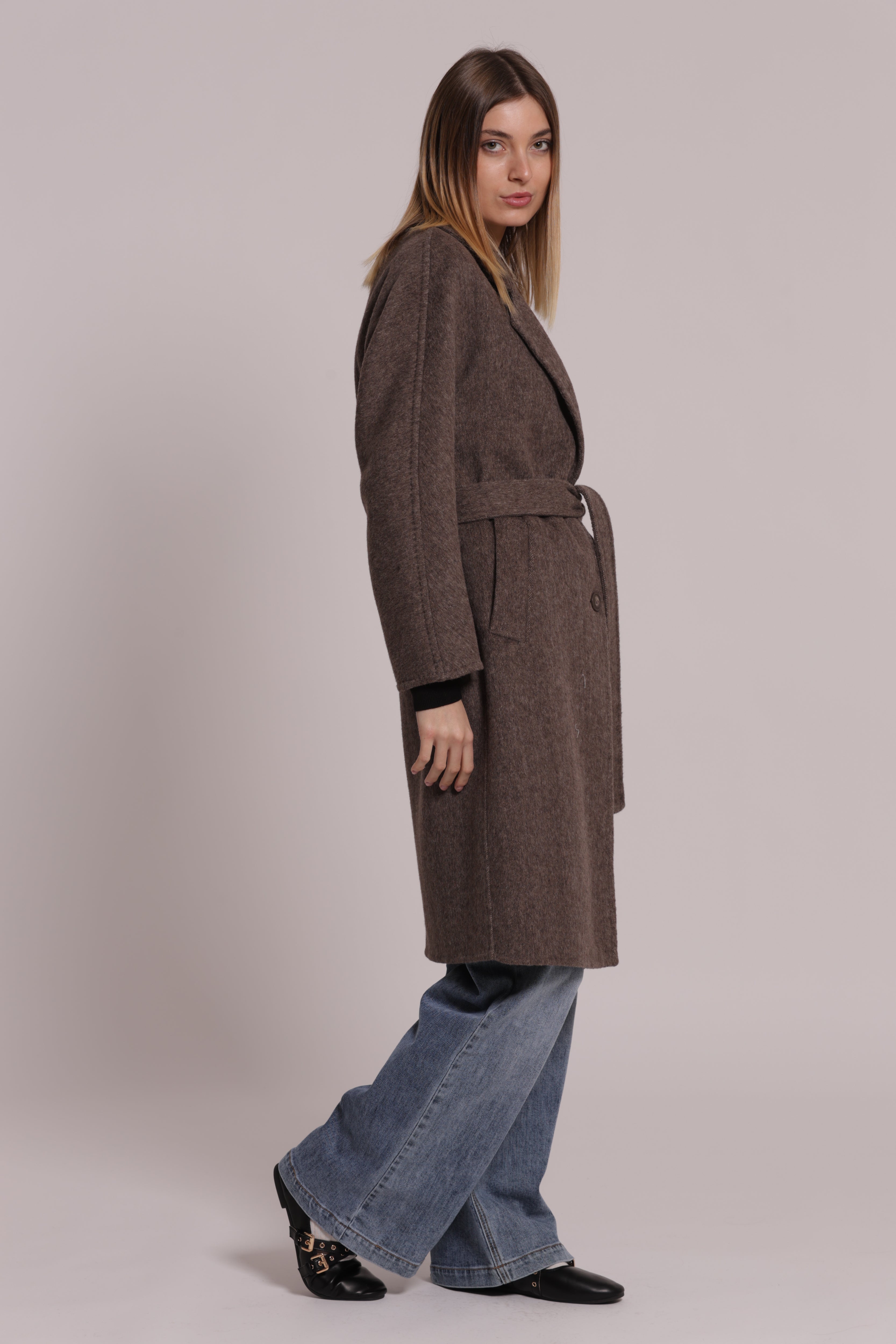 Mimi Mua cappotto lungo con cintura moro lana