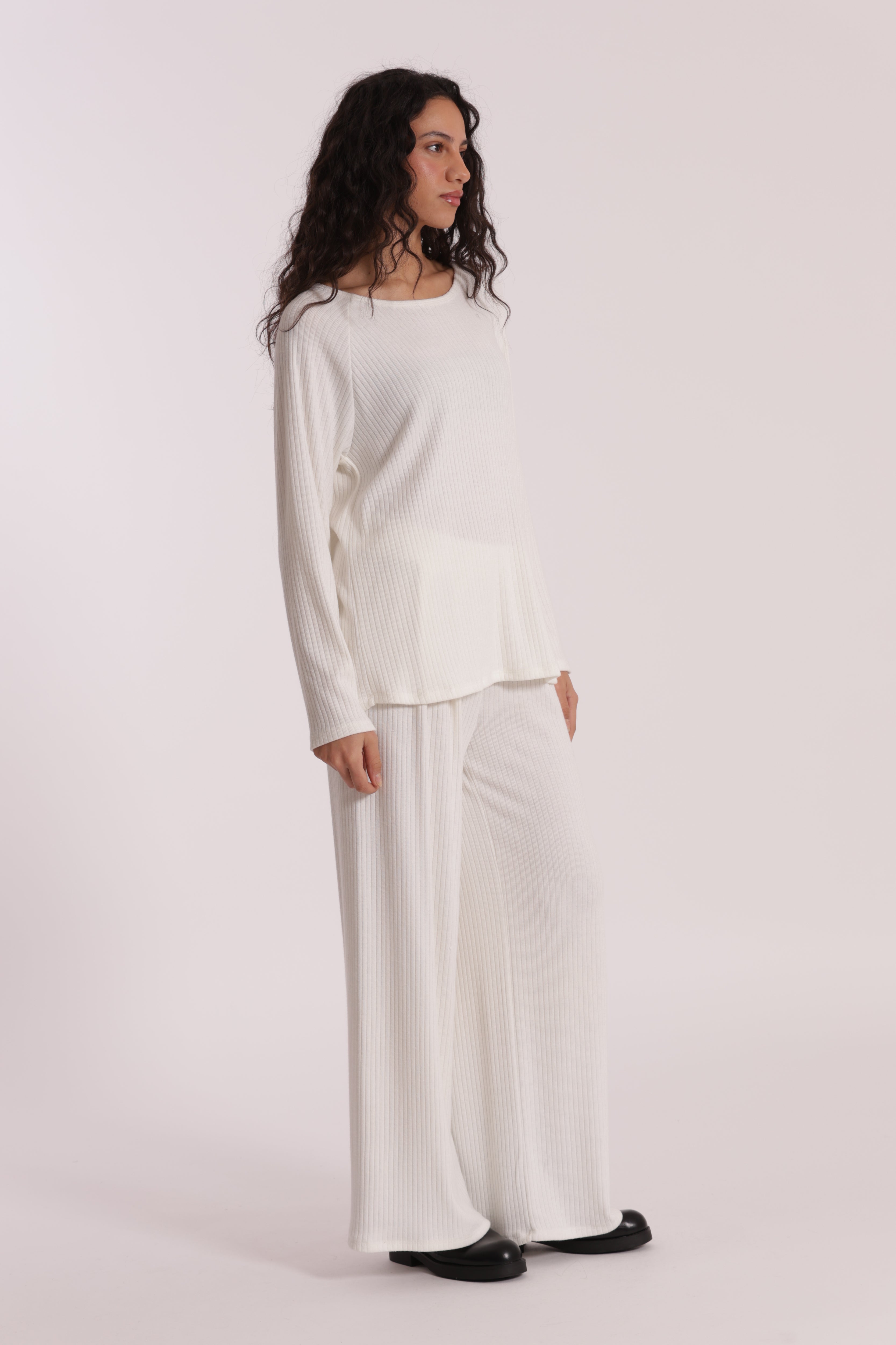 Mimi Mua Palazzo Maglia a Coste Pantalone Nero