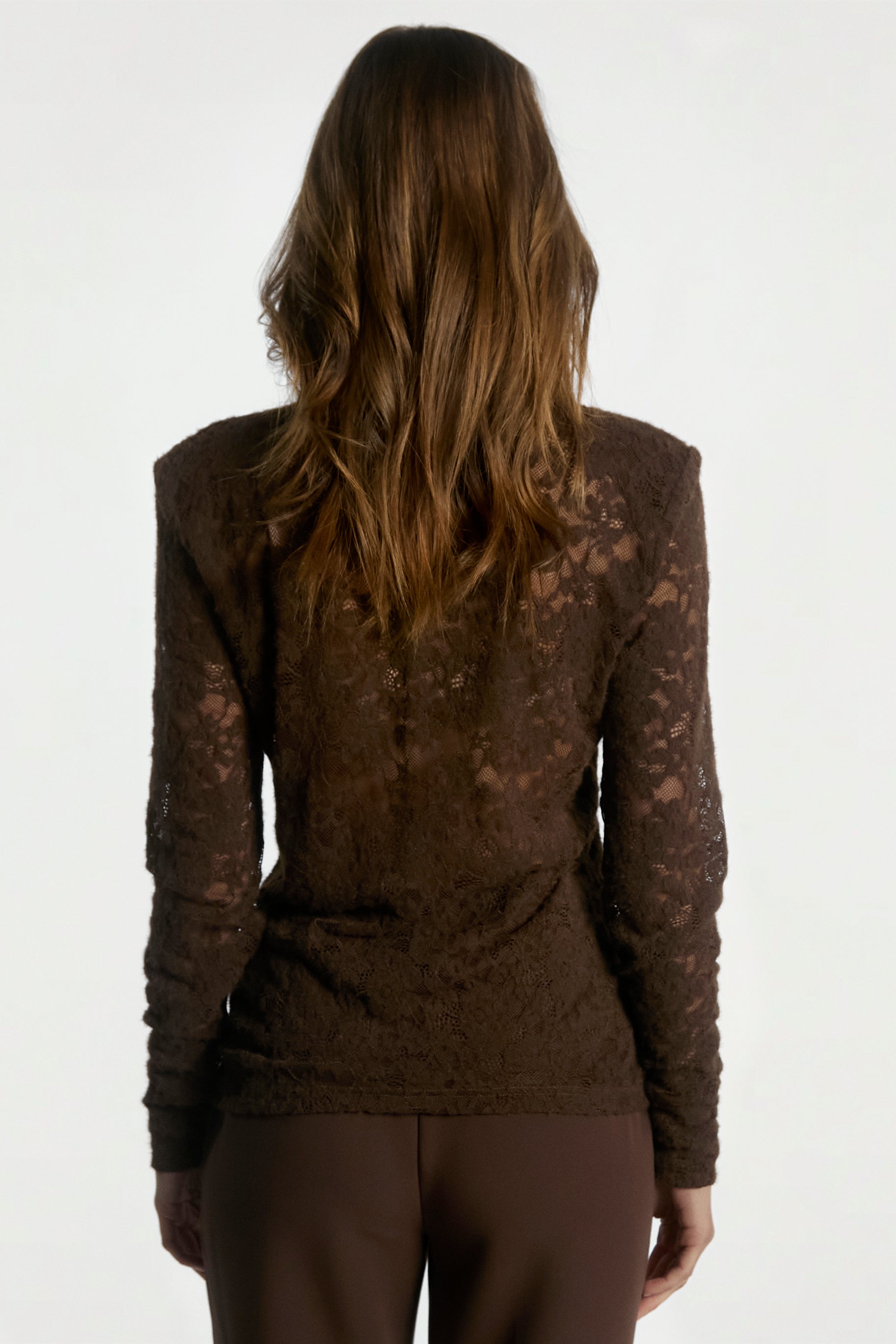 Aaiko Vigo top marrone pizzo elasticizzato
