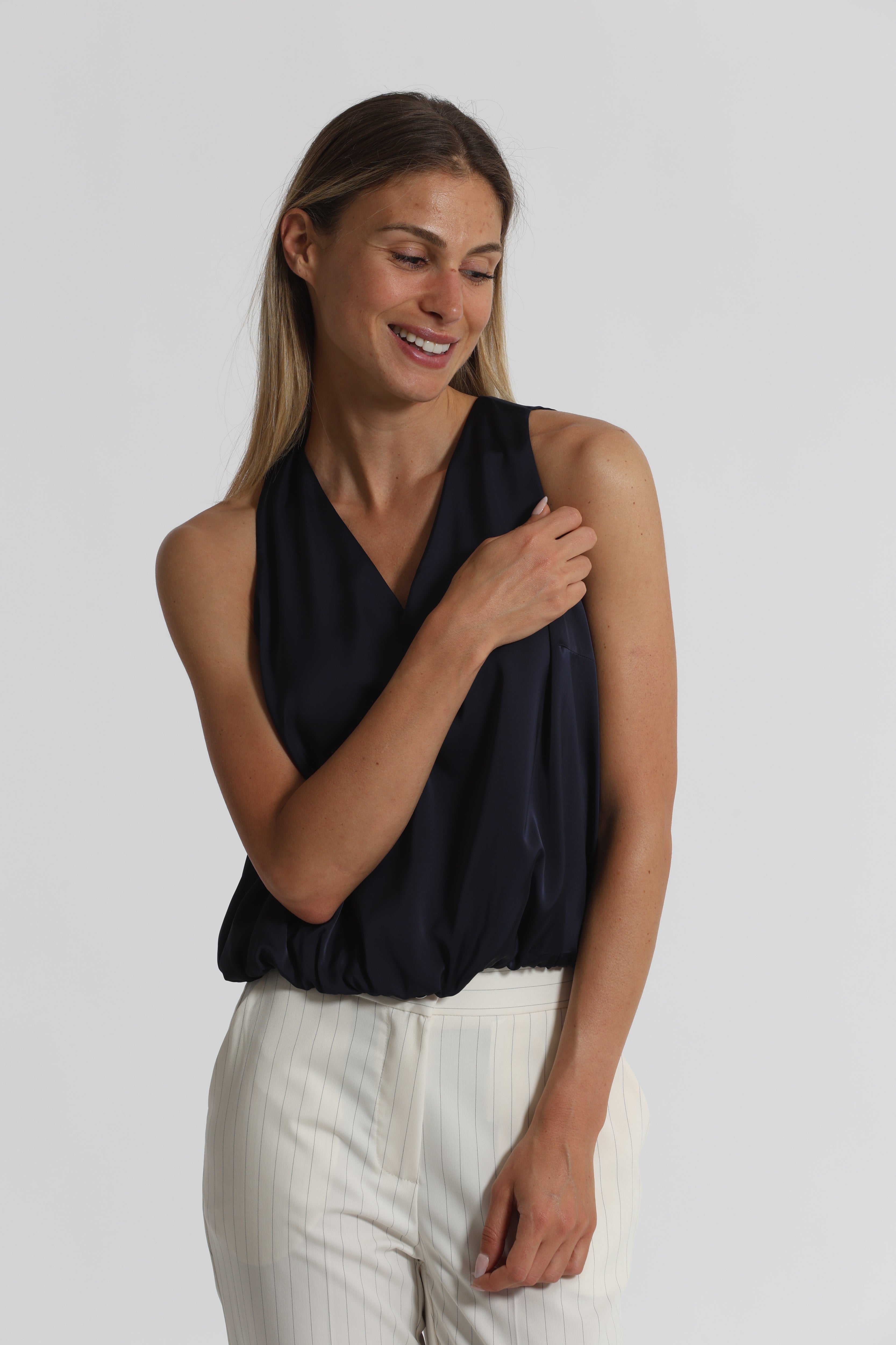 Mimi Mua Top a Palloncino blusa poliestere bianca