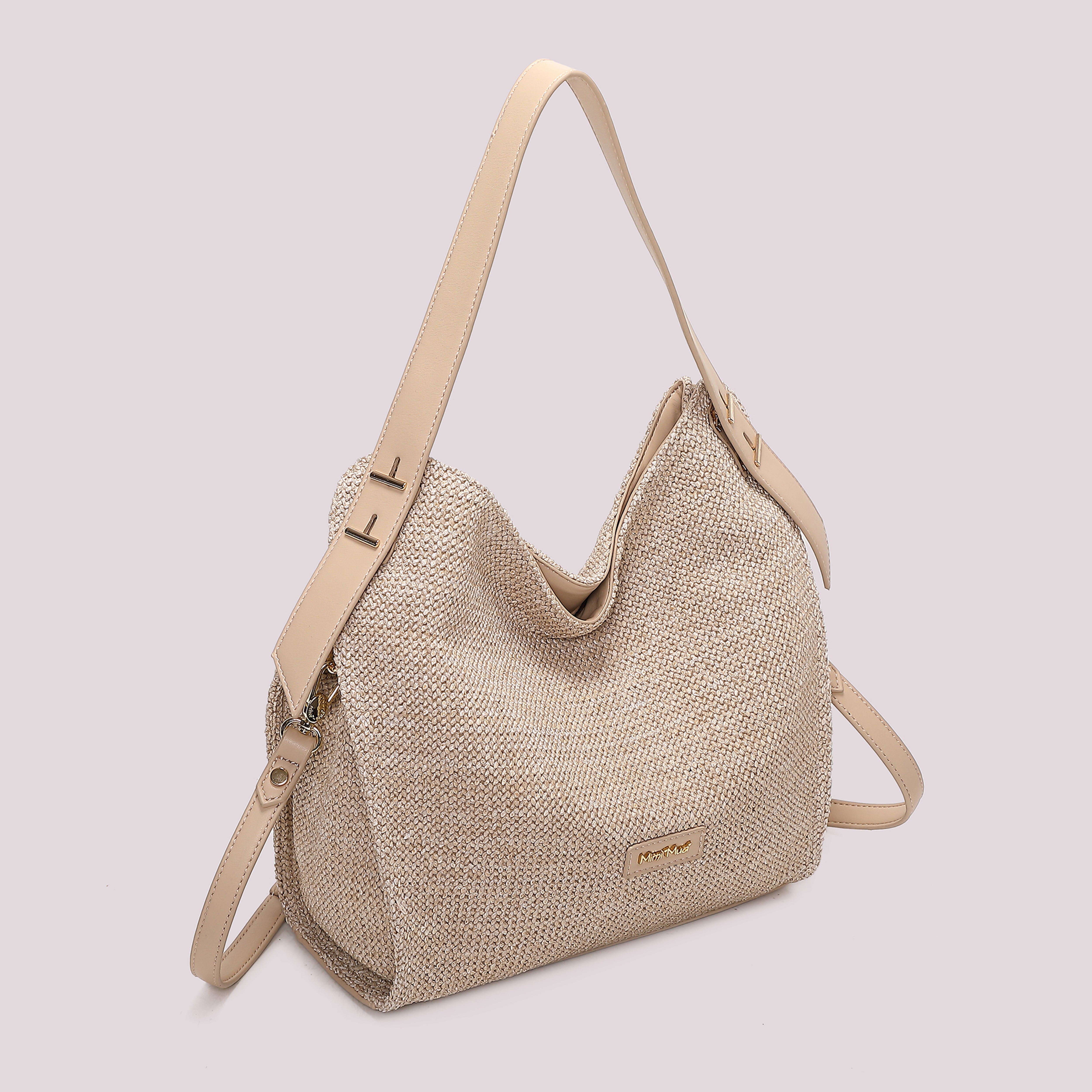 Mimi Mua Borsa Hobo in Paglia Beige Estate