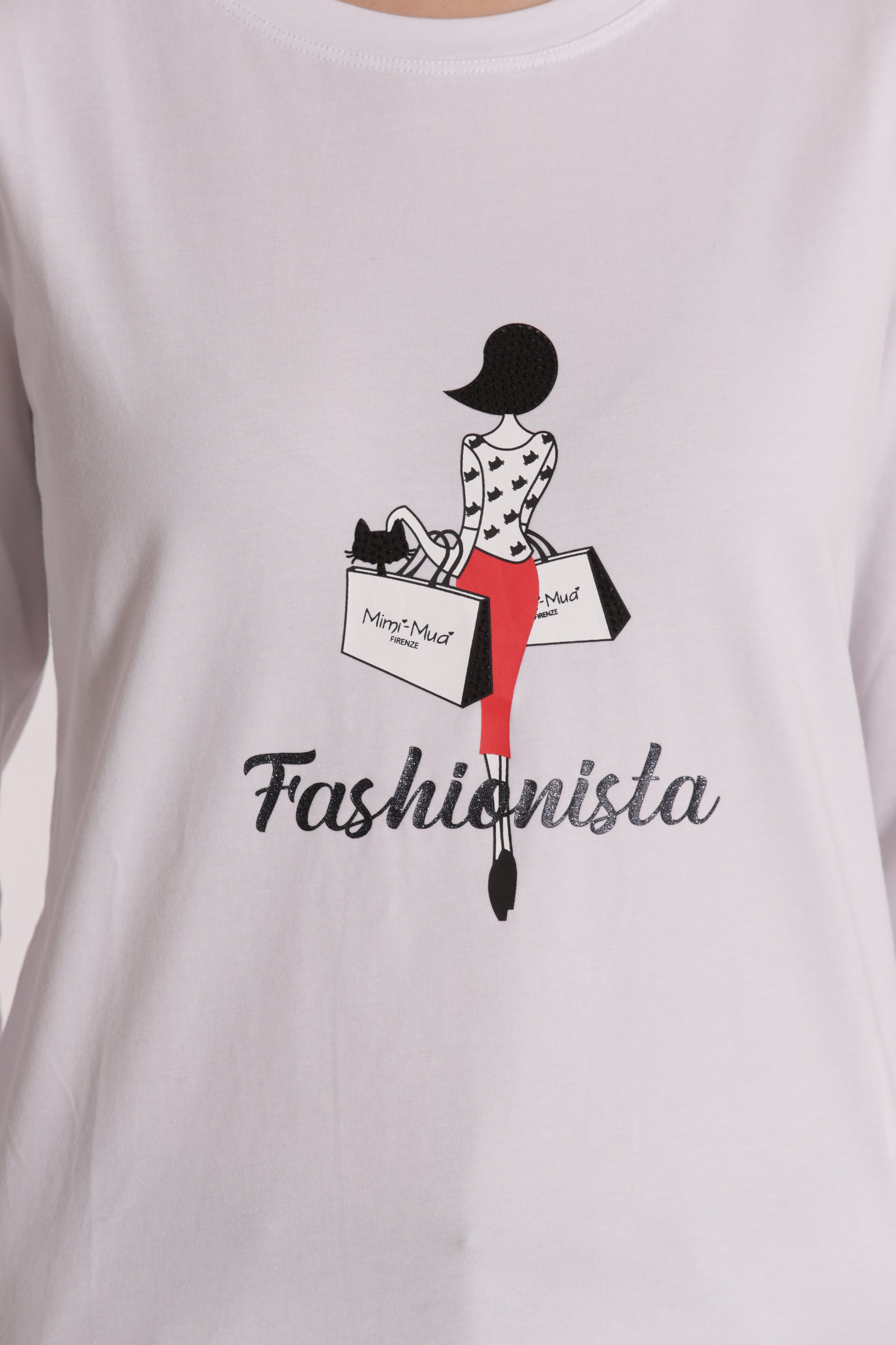 Mimi Mua Fashionista t-shirt bianco scritta logo