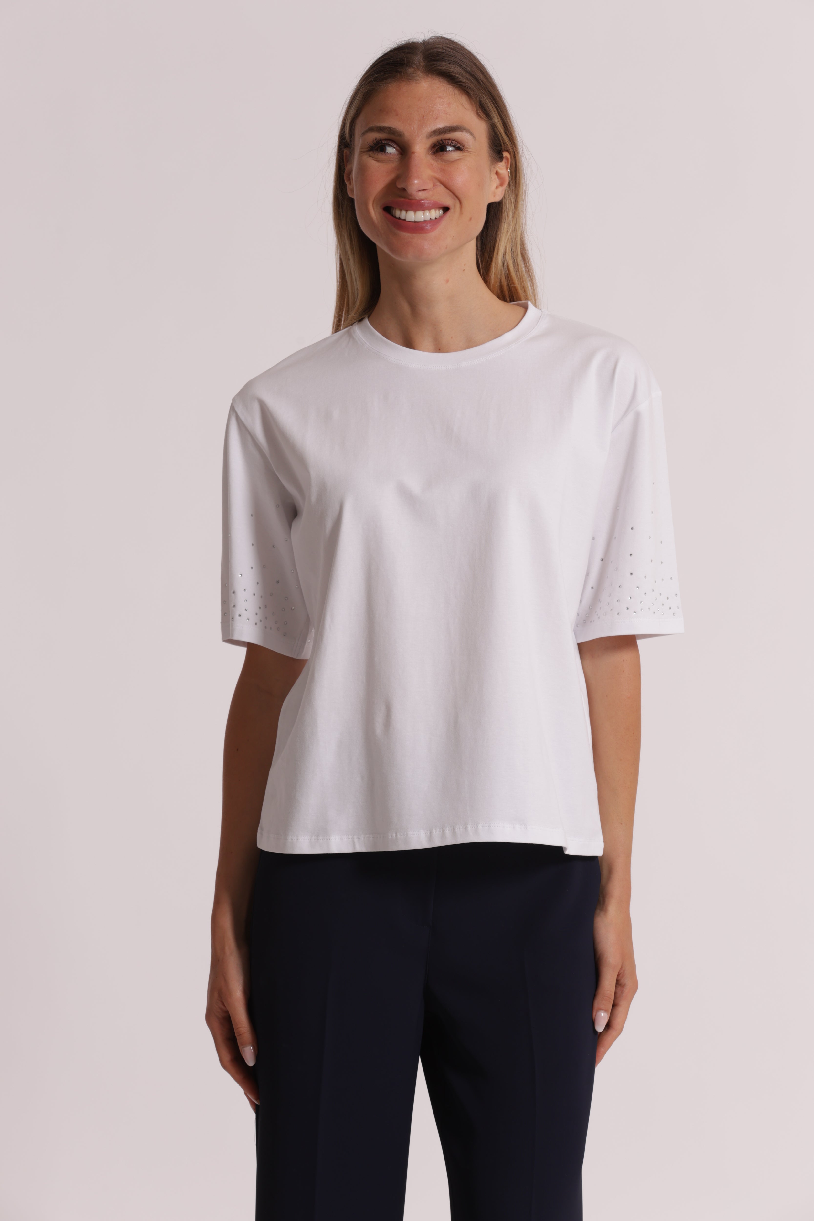 Mimi Mua t-shirt strass maniche bianco cotone