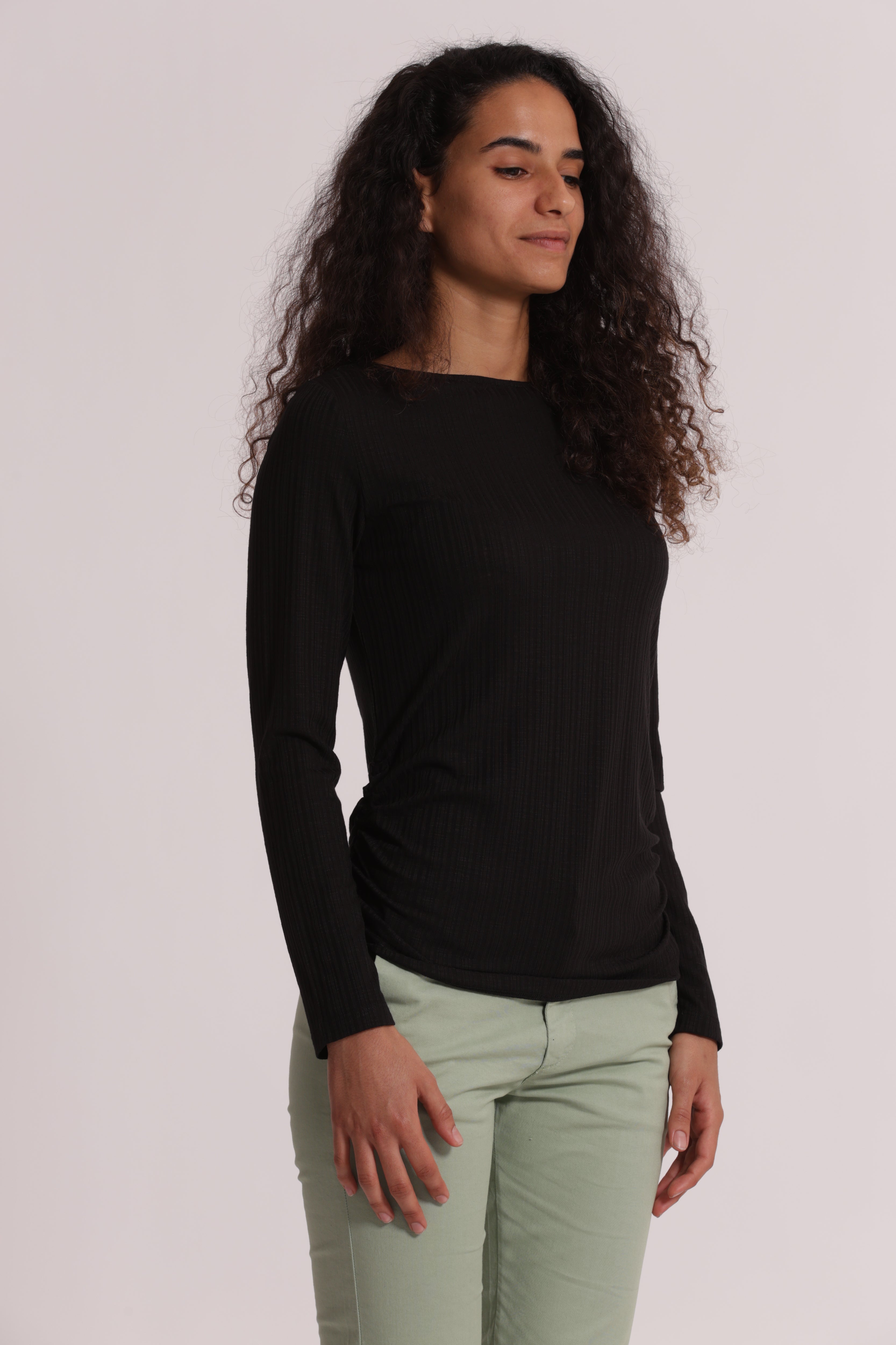 Mimi Mua T-Shirt Arriccio Laterale Maniche Lunghe Nero