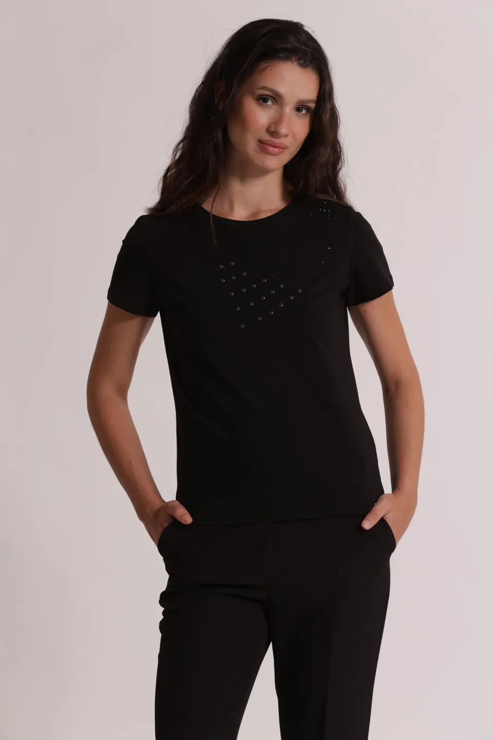 Mimi Mua T-shirt Mezze Maniche Borchie Frontali Bianco Cotone