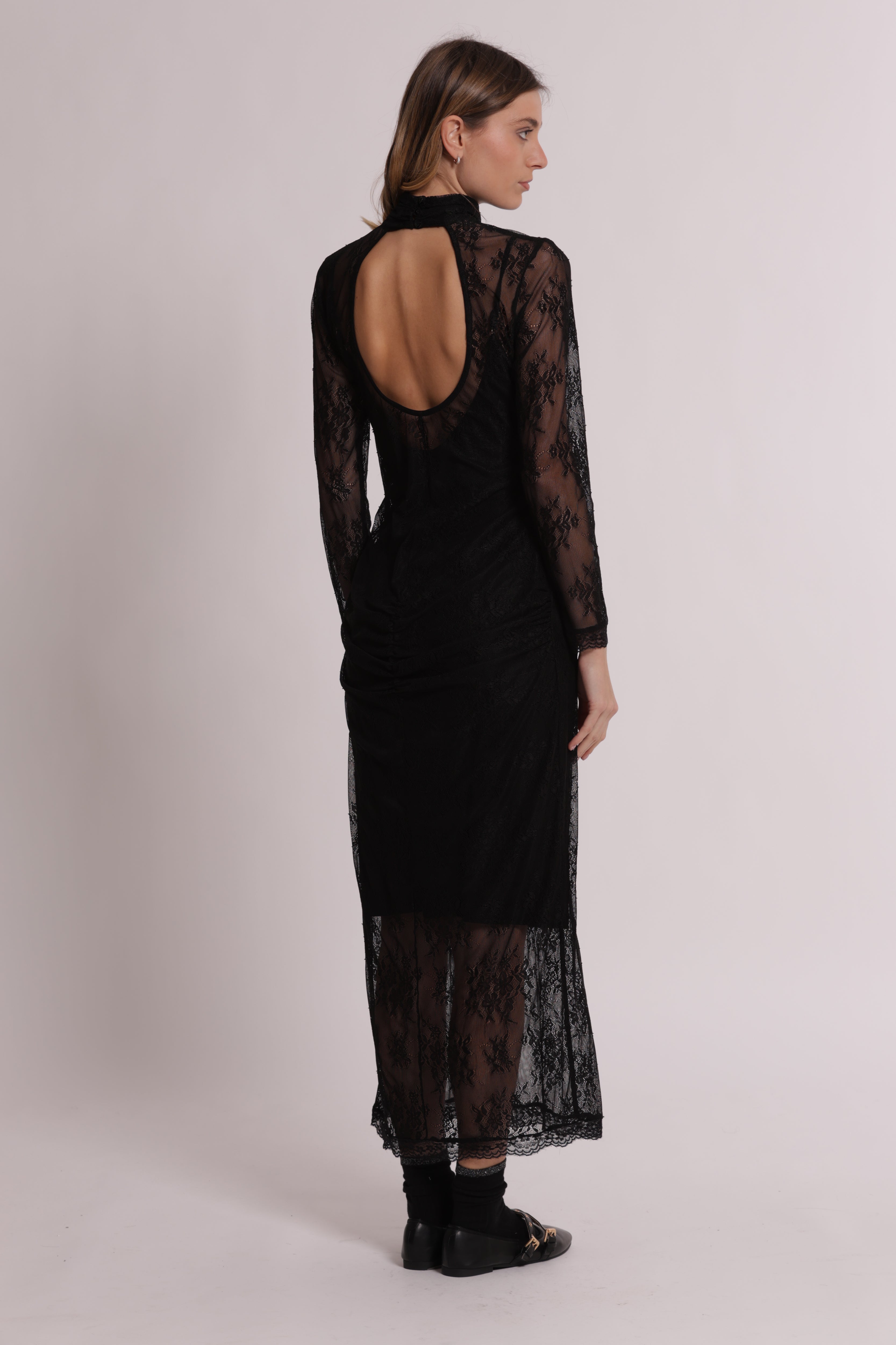 Mimi Mua Abito Lungo in Pizzo Nero elegante