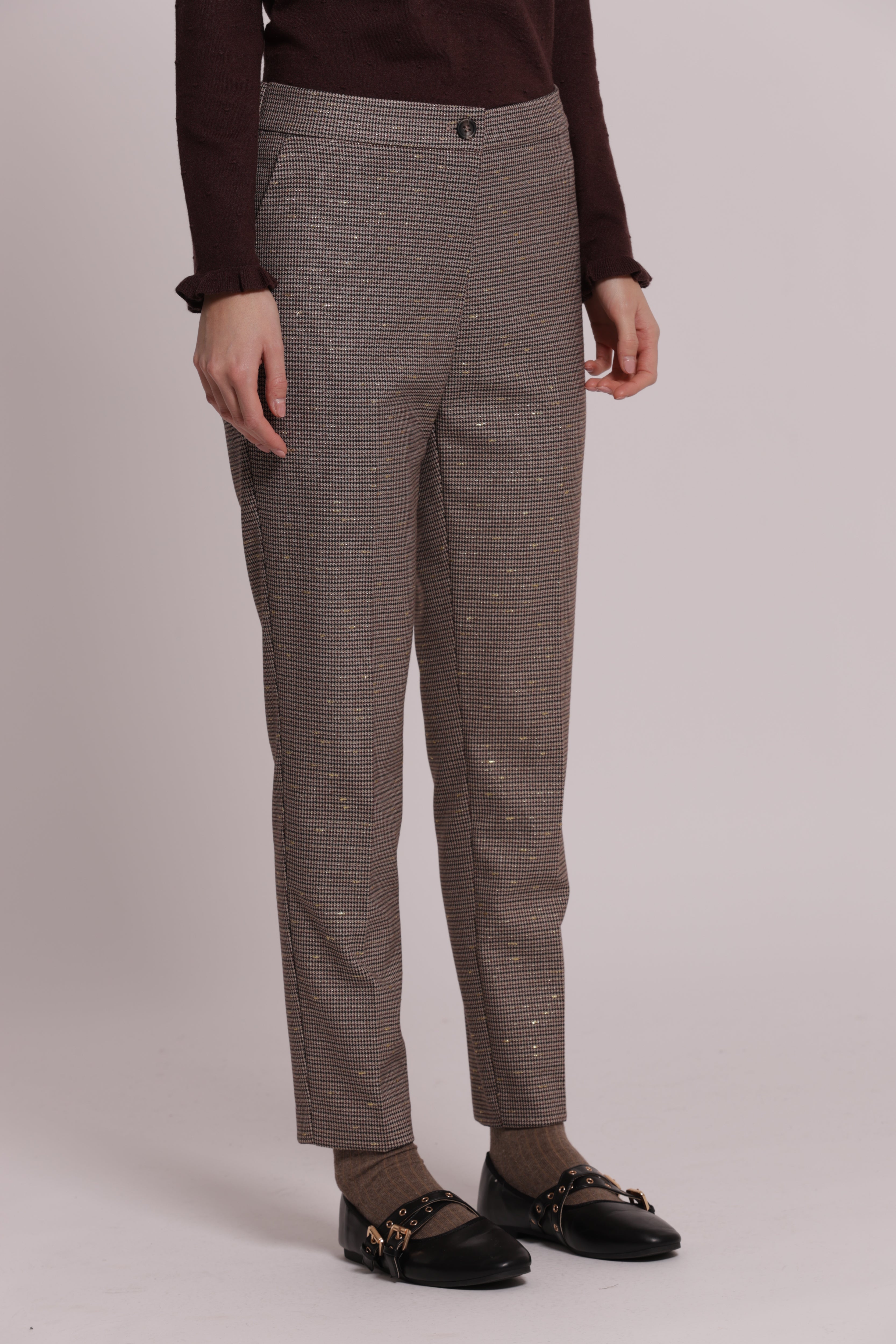 Mimi Mua Pantalone Sigaretta Pied Poule Bordeaux