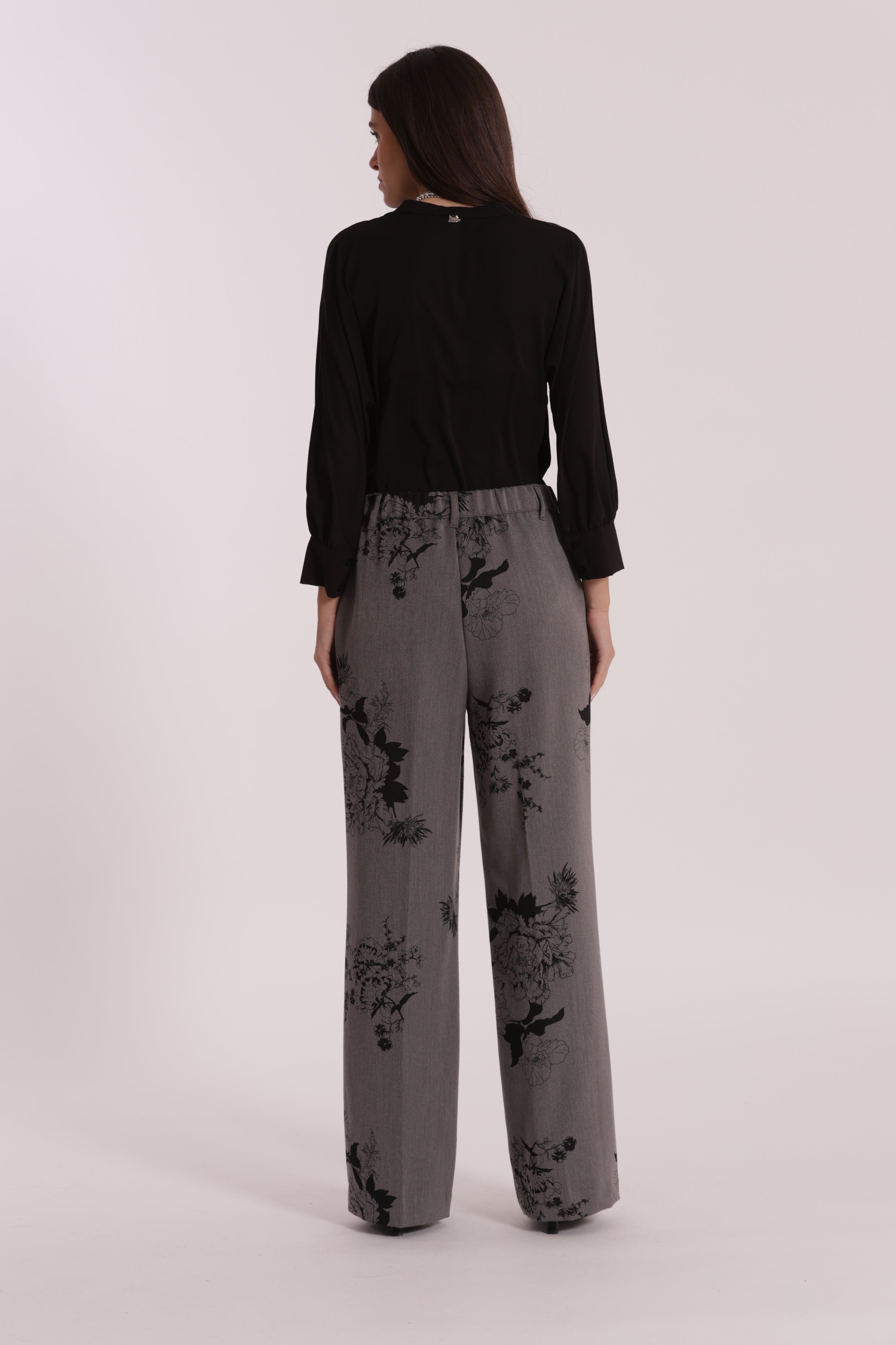 Mimi Mua Pantalone Palazzo Stampa Floreale Grigio