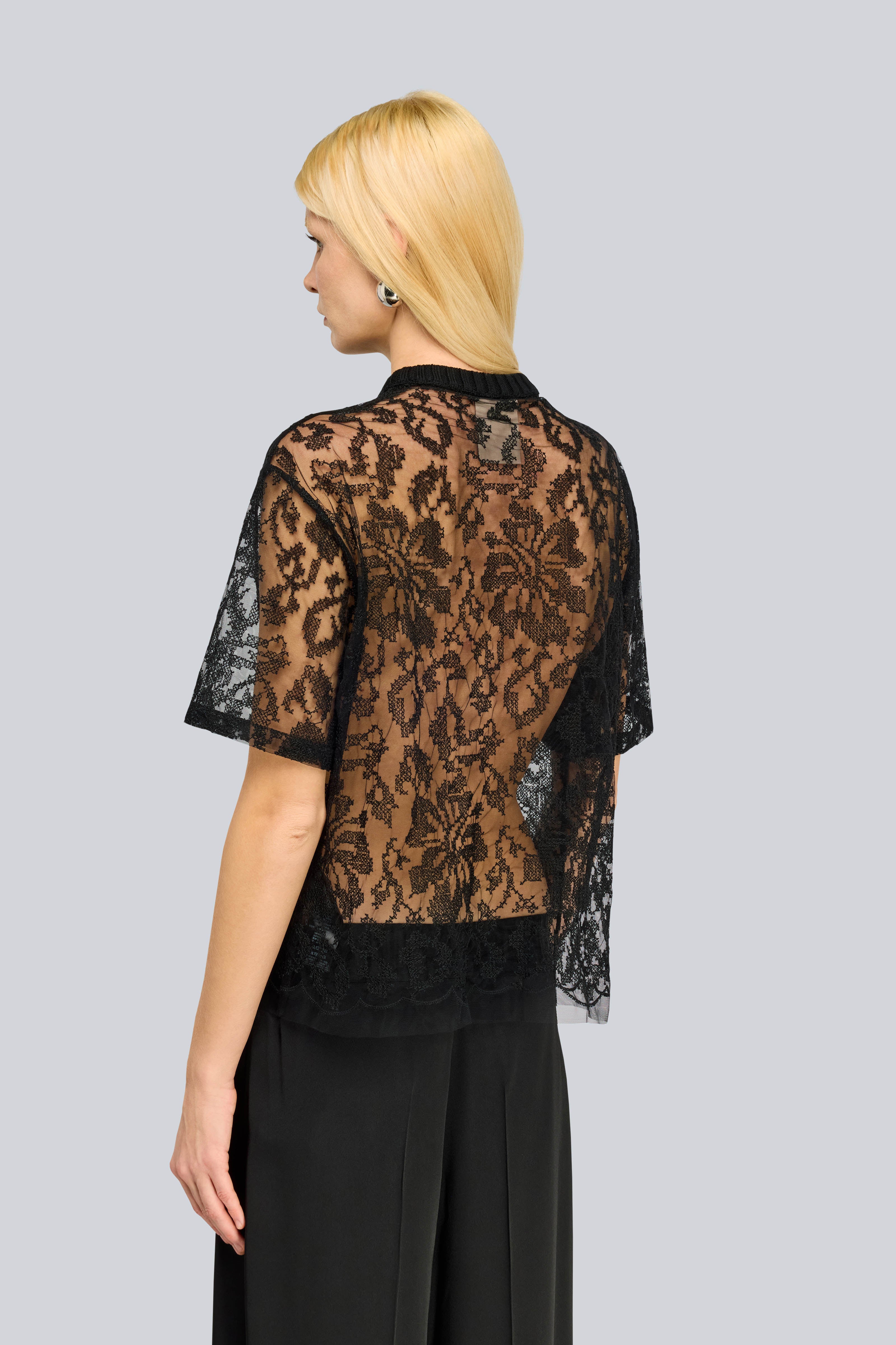 Semicouture Cheriche t-shirt nera in tulle ricamato