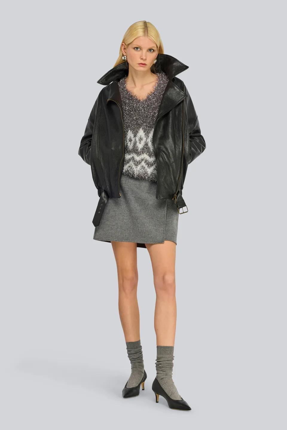 Semicouture Tisha Maglia Scollo V Jacquard Grafite