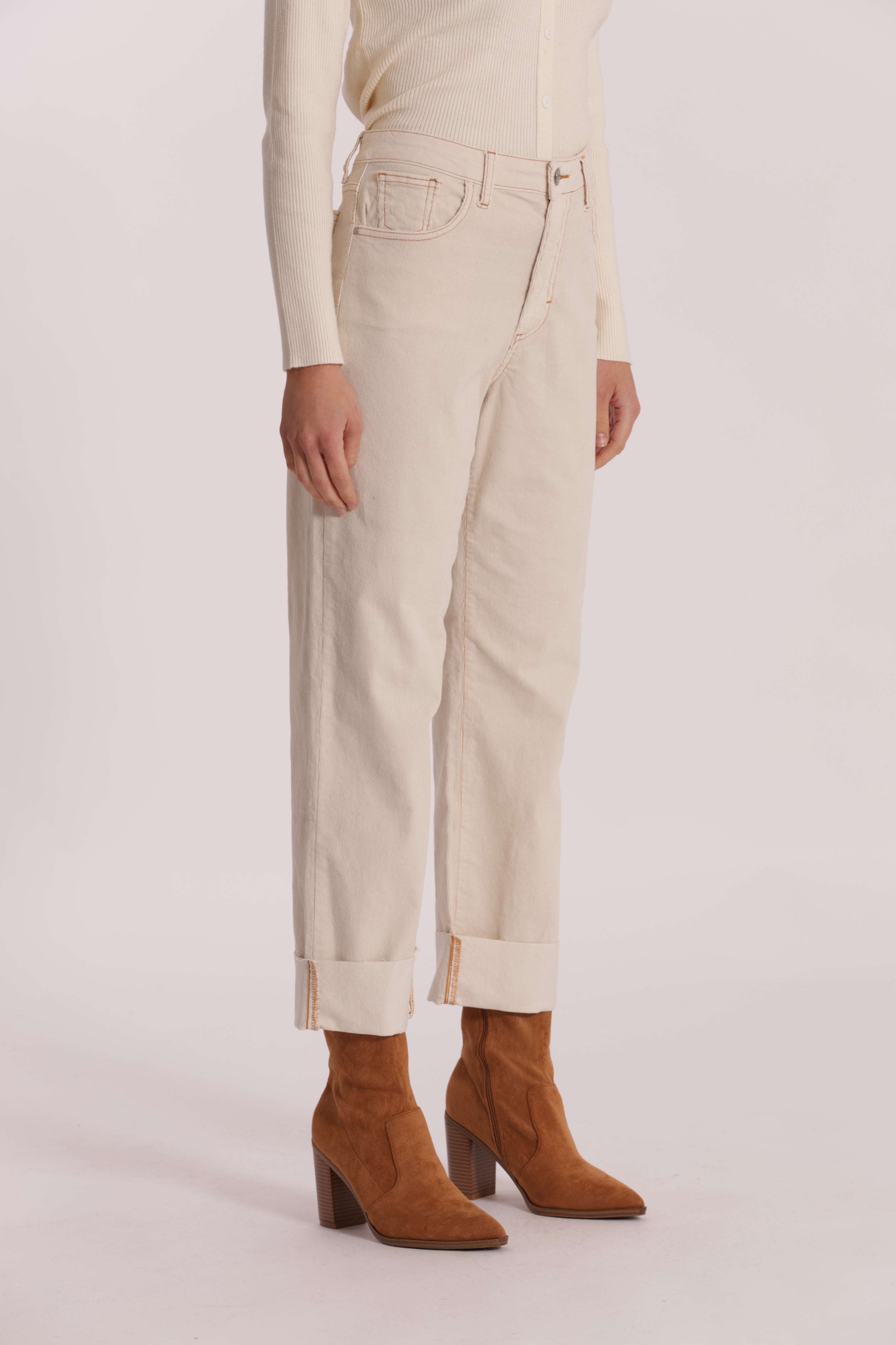 Mimi Mua Pantalone Cropped Velluto a Coste Panna