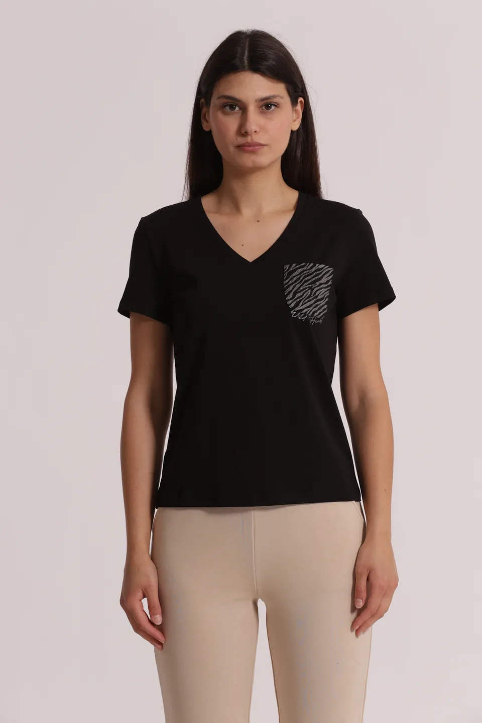 Mimi Mua t-shirt bianco taschino zebrato cotone