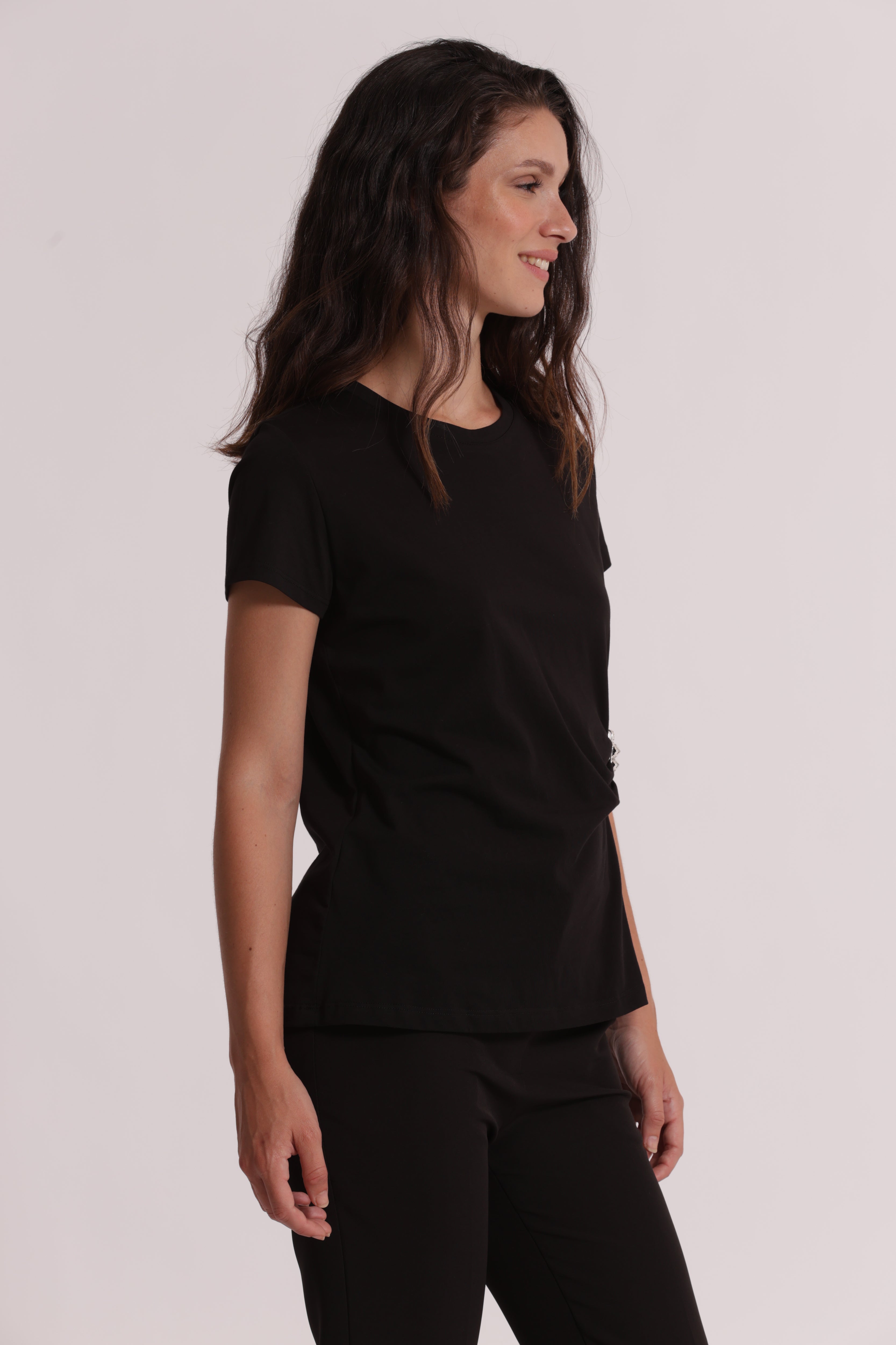 Mimi Mua T-Shirt Arriccio Laterale Strass Cotone