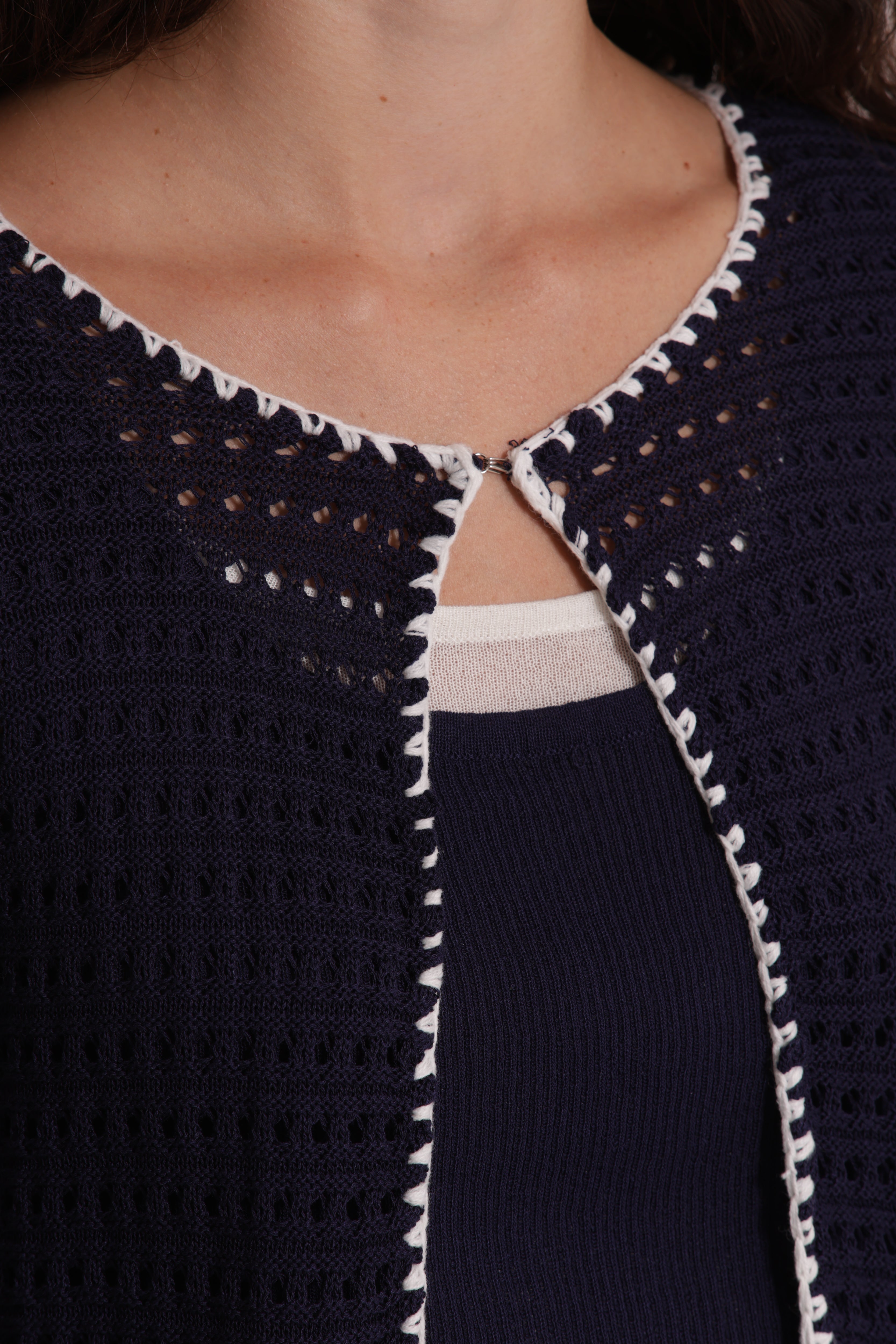Mimi Mua Cardigan Traforato Bicolor Blu/Bianco