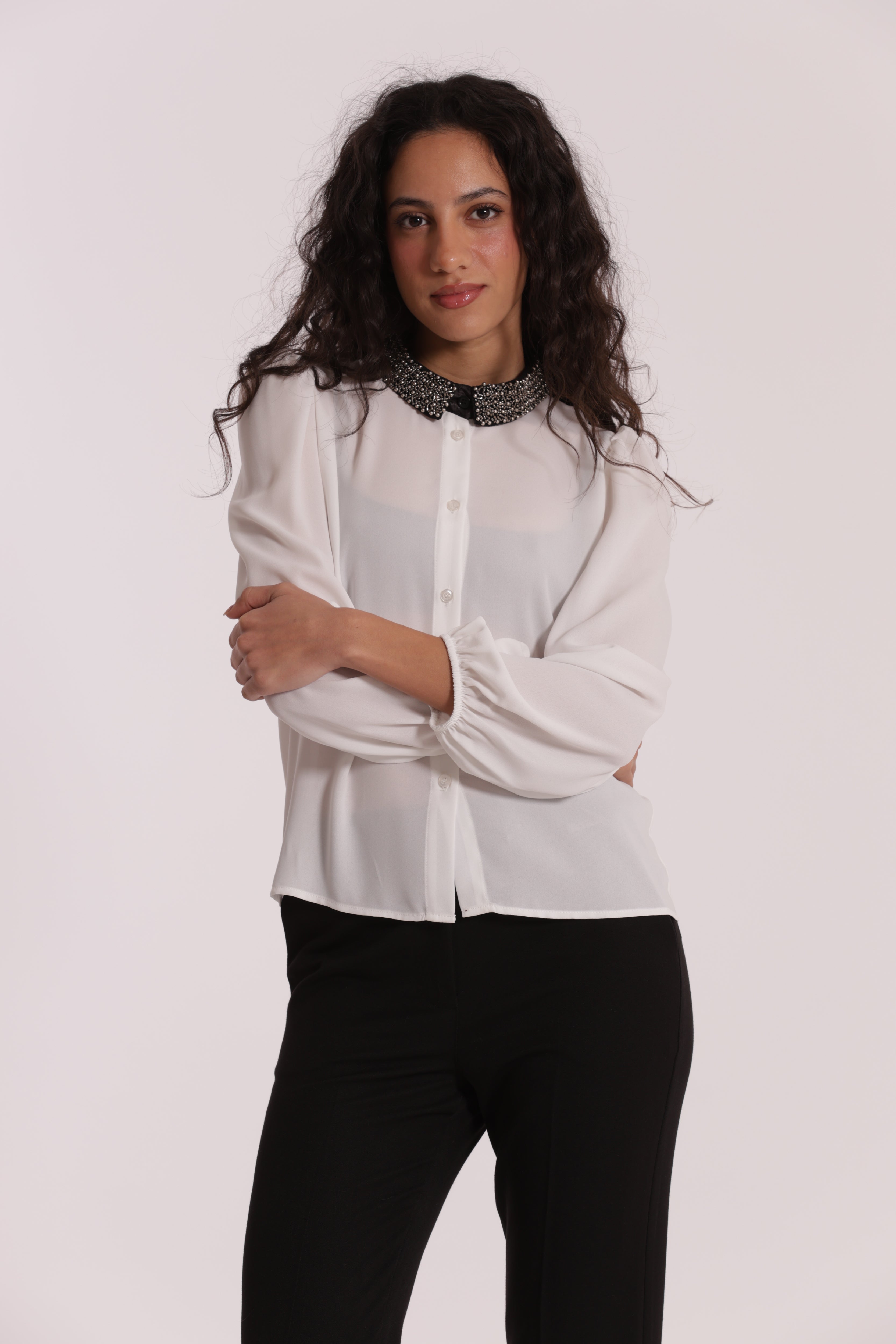 Mimi Mua Camicia con Collo Ricamato in poliestere