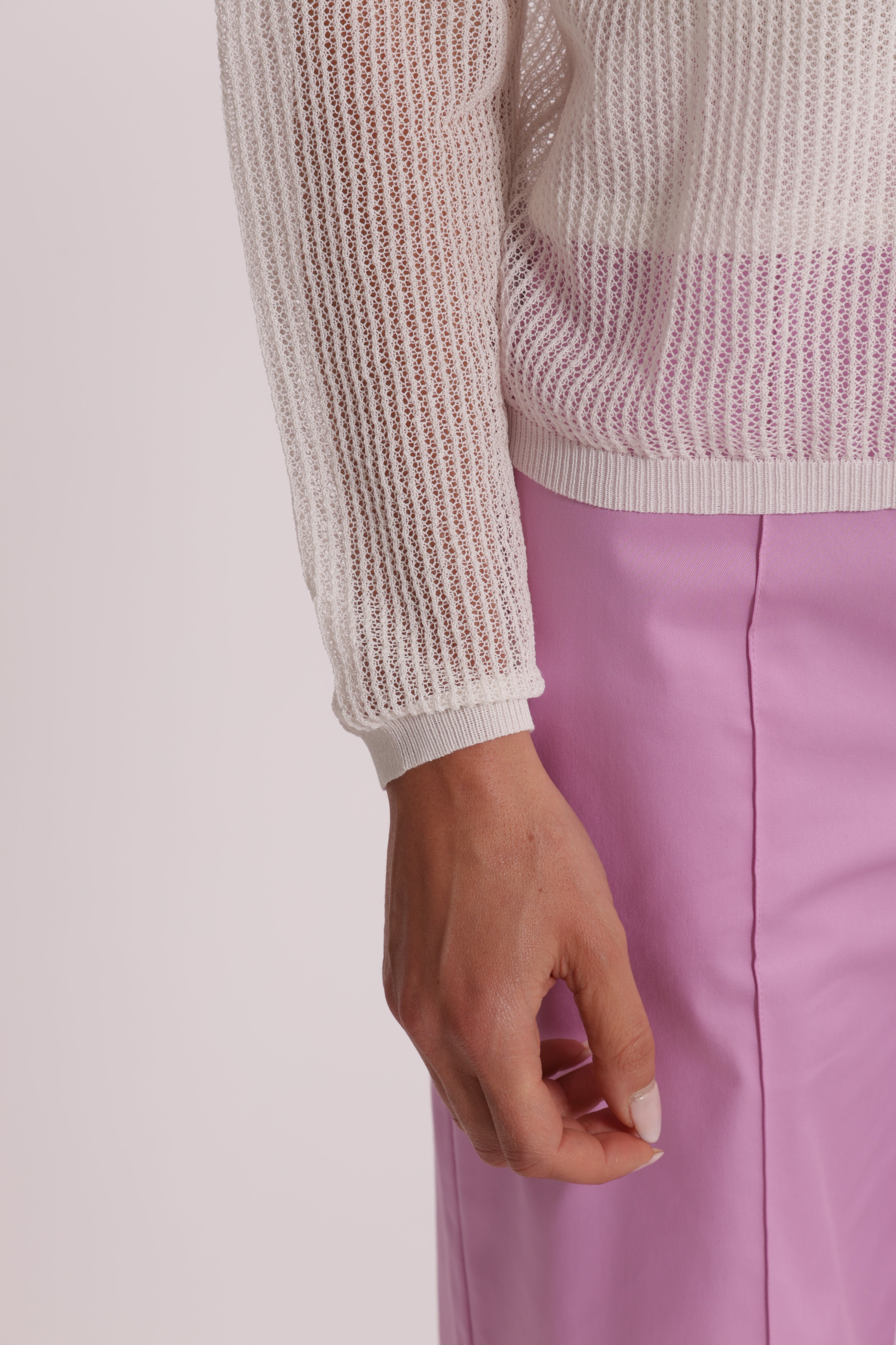 Mimi Mua Maglia Traforata Maniche Lunghe panna viscosa