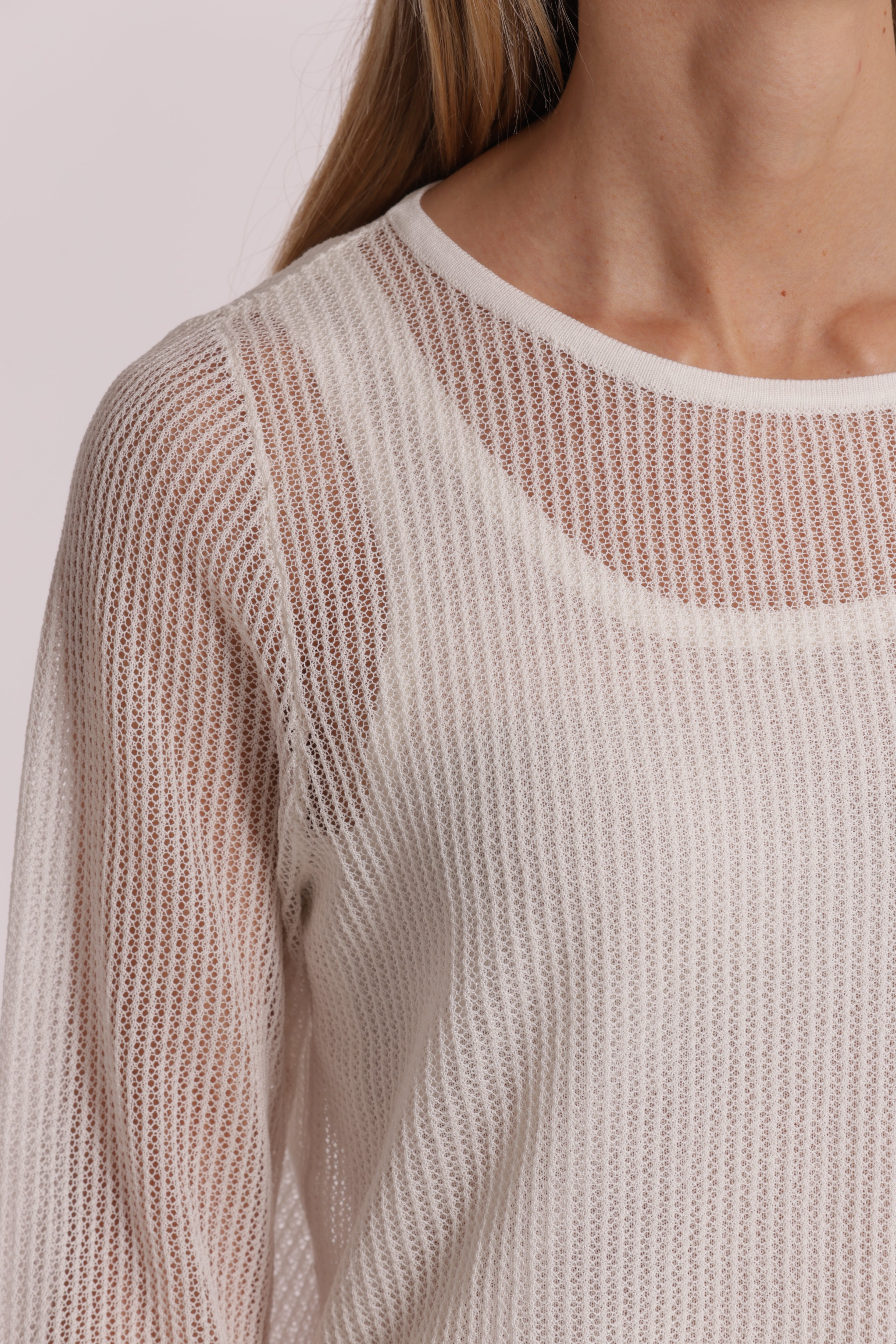 Mimi Mua Maglia Traforata Maniche Lunghe panna viscosa