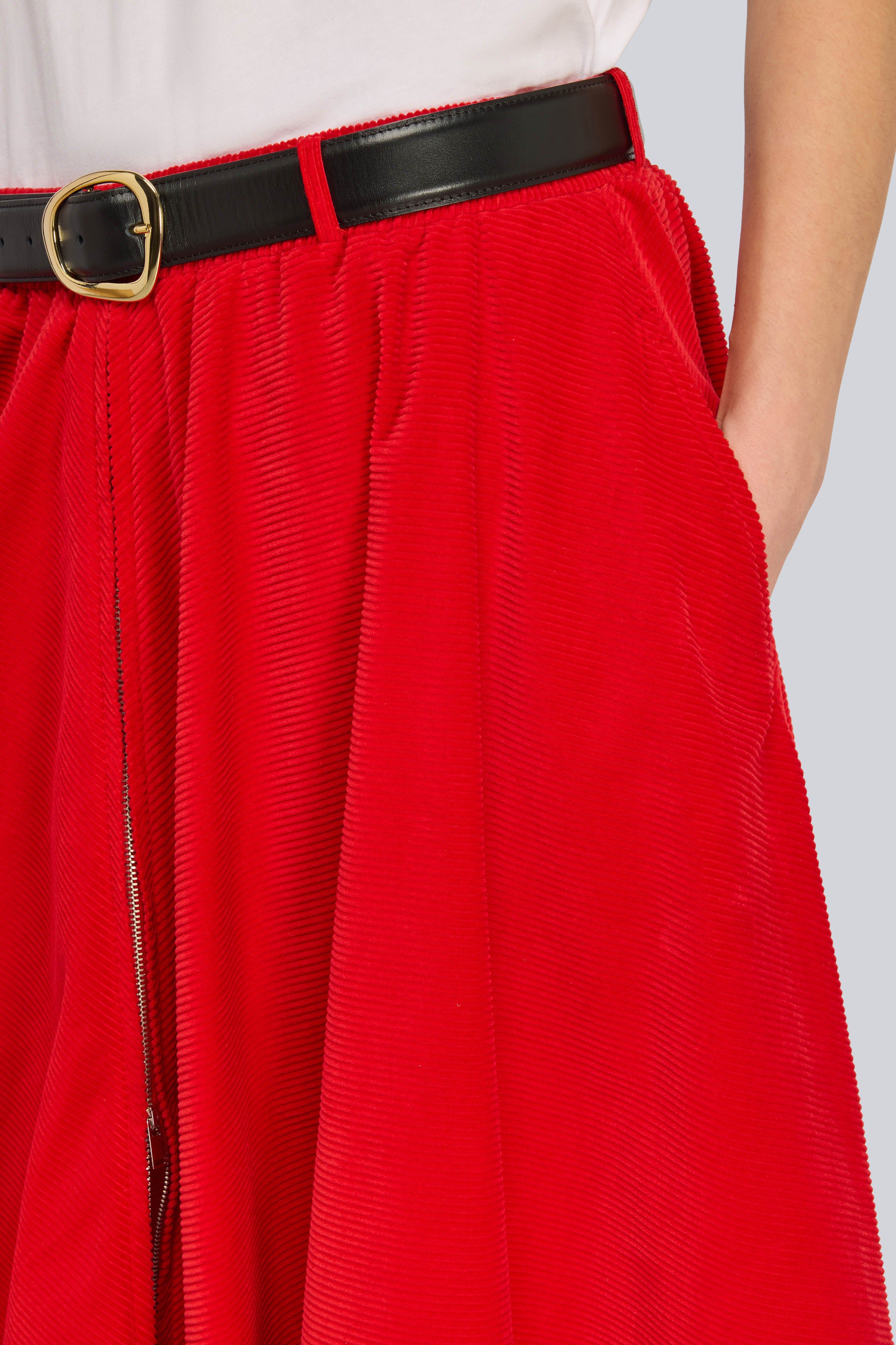 Semicouture Raquel Gonna Velluto Rosso Lacca Ampia