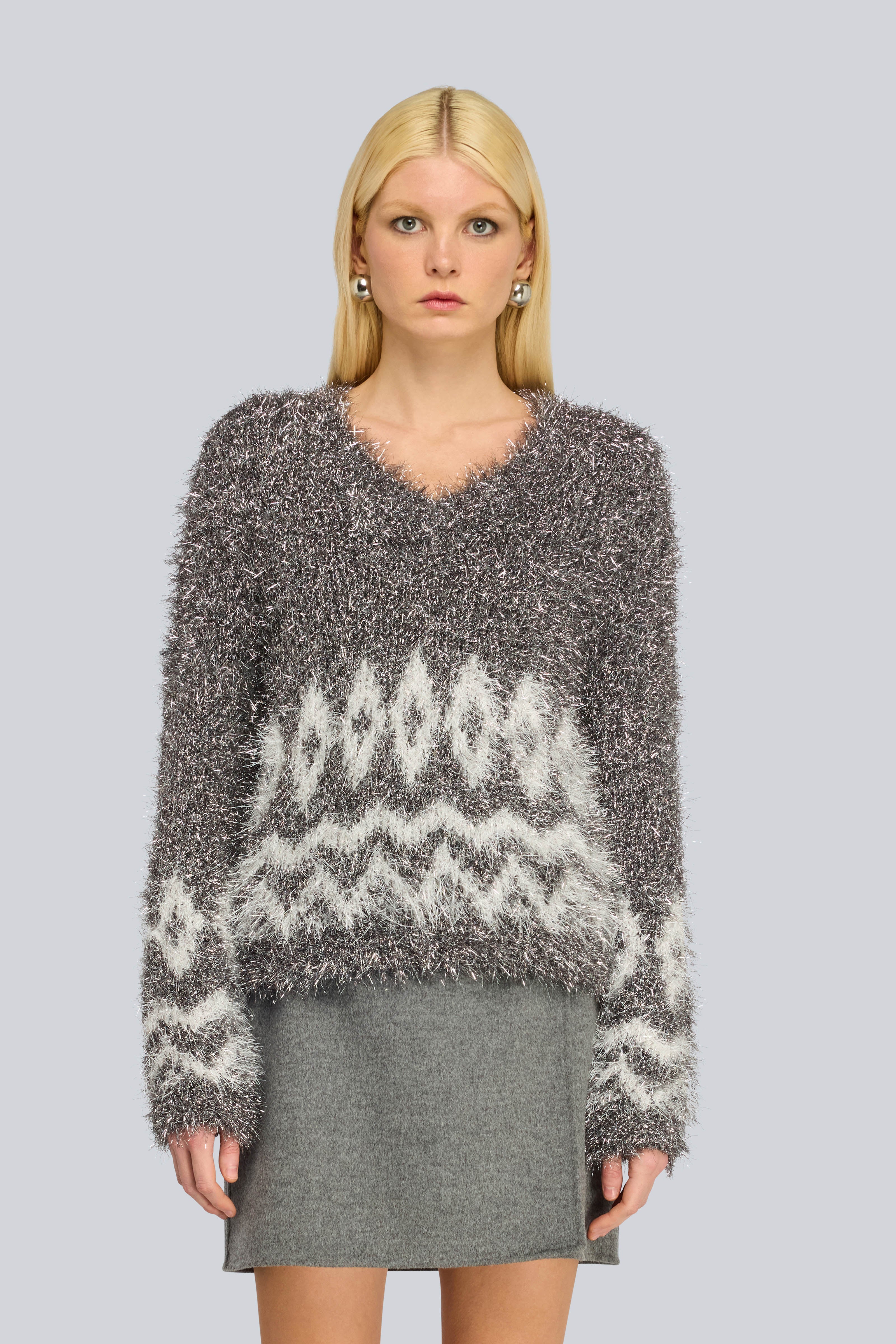 Semicouture Tisha Maglia Scollo V Jacquard Grafite