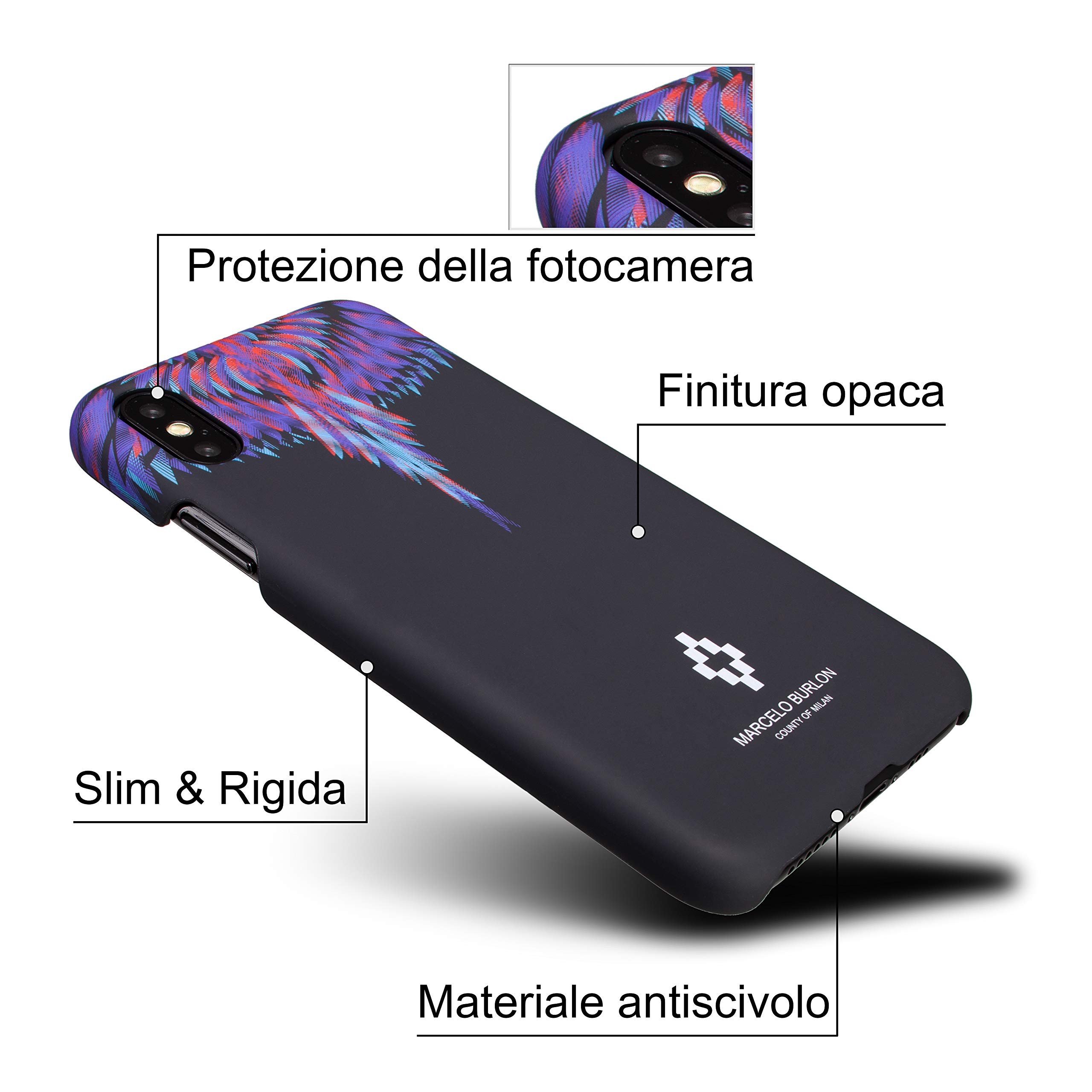 Marcelo Burlon County of Milan custodia iPhone XS X vetro Asahi 9H