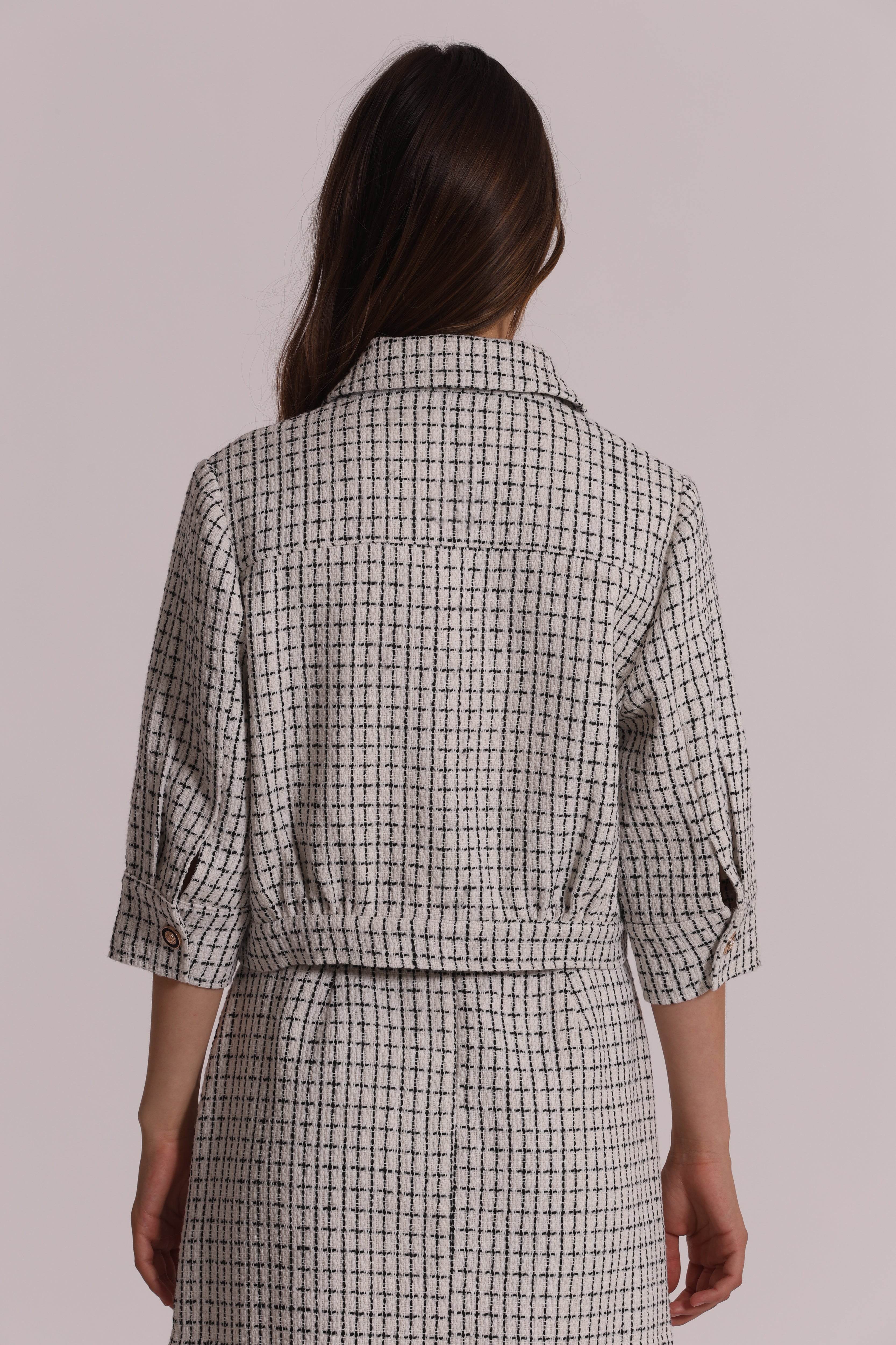 Mimi Mua Giacca Crop Tweed Bottoni Gioiello giacca corta