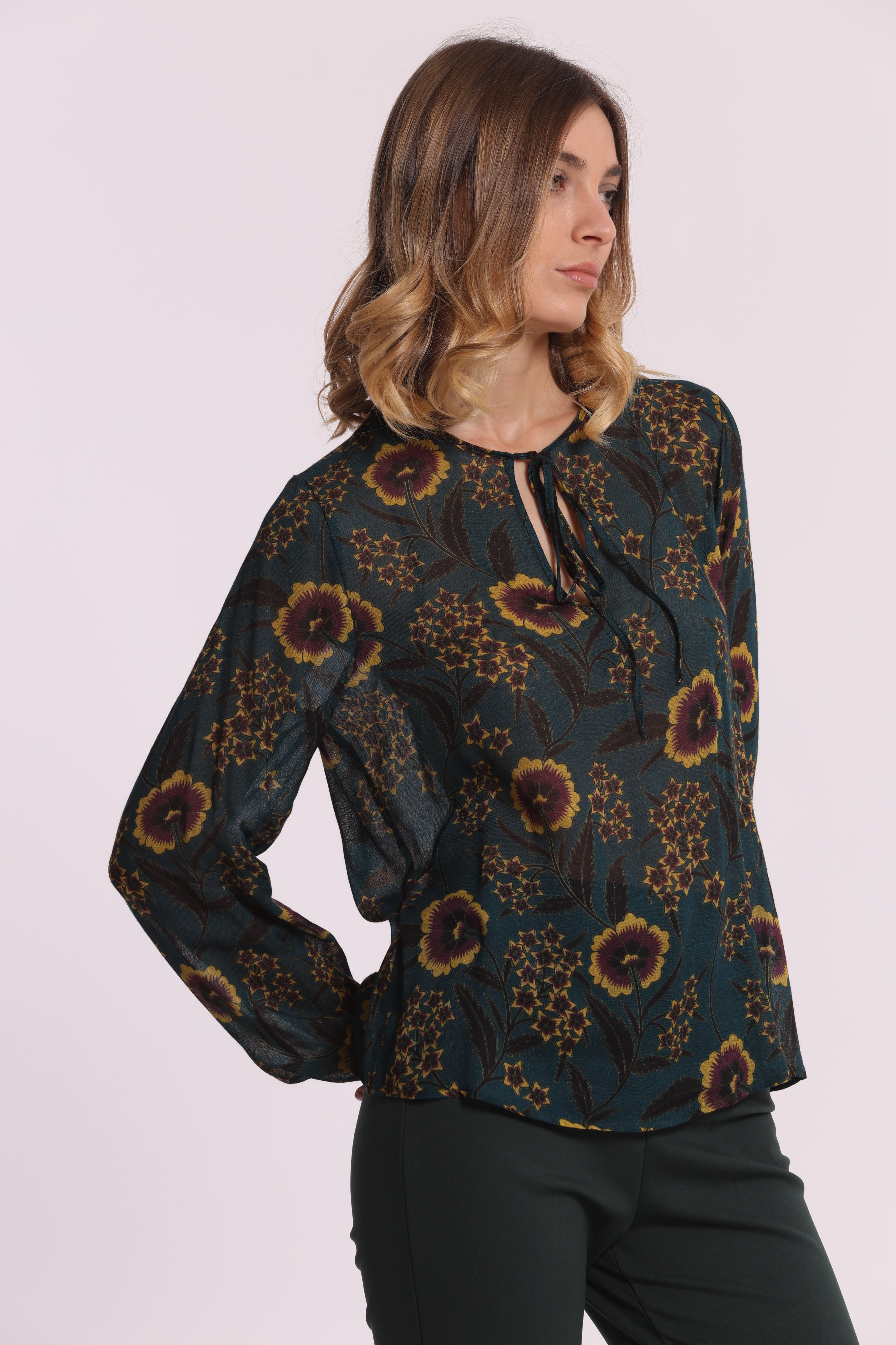 Mimi Mua blusa fiocco floreale vintage verde viscosa