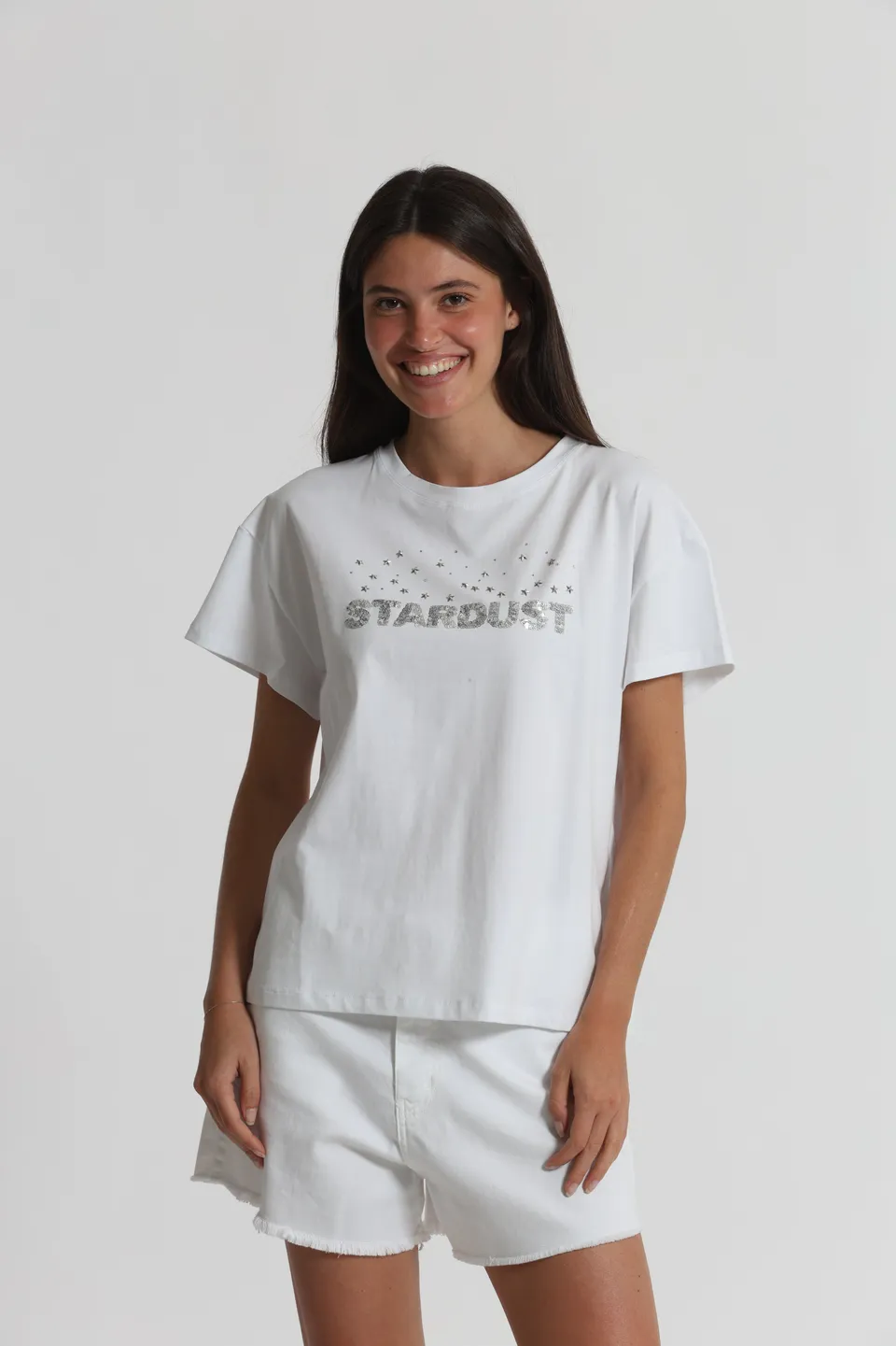 Mimi Mua T-Shirt Stardust in Paillettes bianca