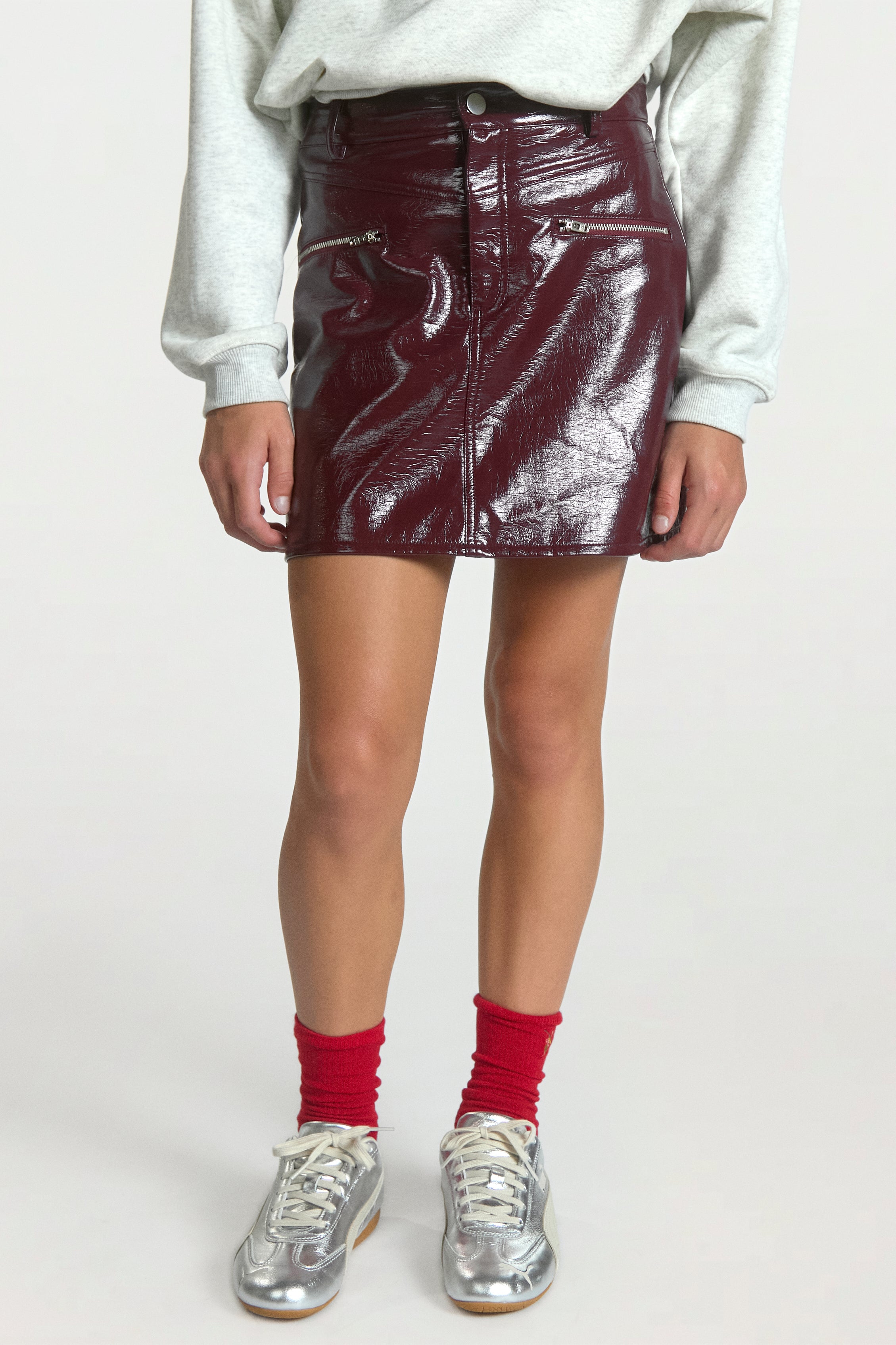 Aaiko Marelle minigonna ecopelle bordeaux zip