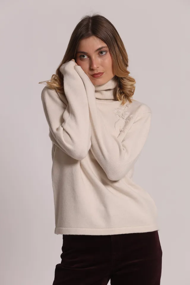 Mimi Mua Maglia Collo Alto Ricami Floreali Nera