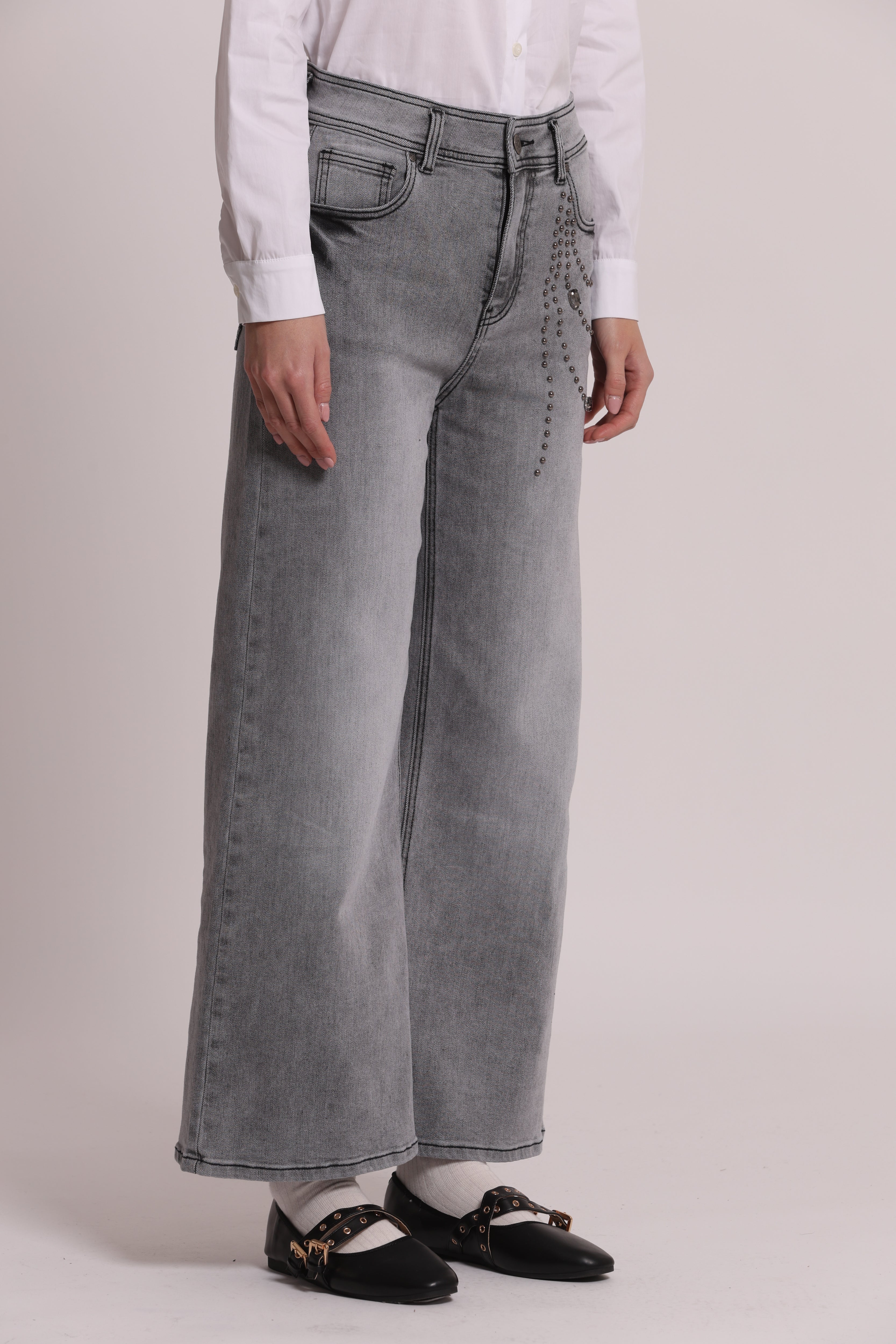 Mimi Mua Jeans palazzo applicazioni laterali jeans blu medio