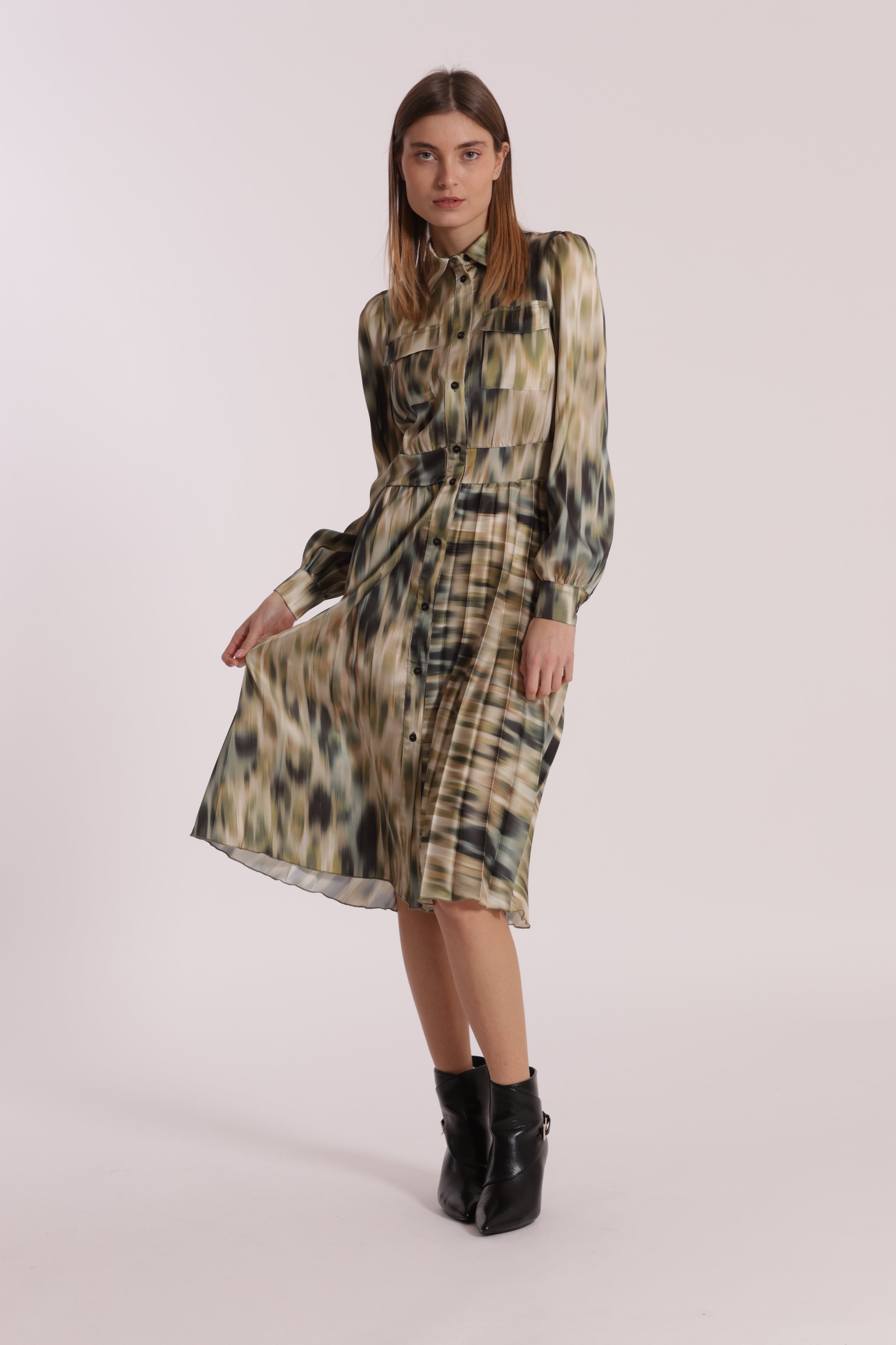 Mimi Mua Abito Chemisier Fusion Vestito Mosto Fantasia