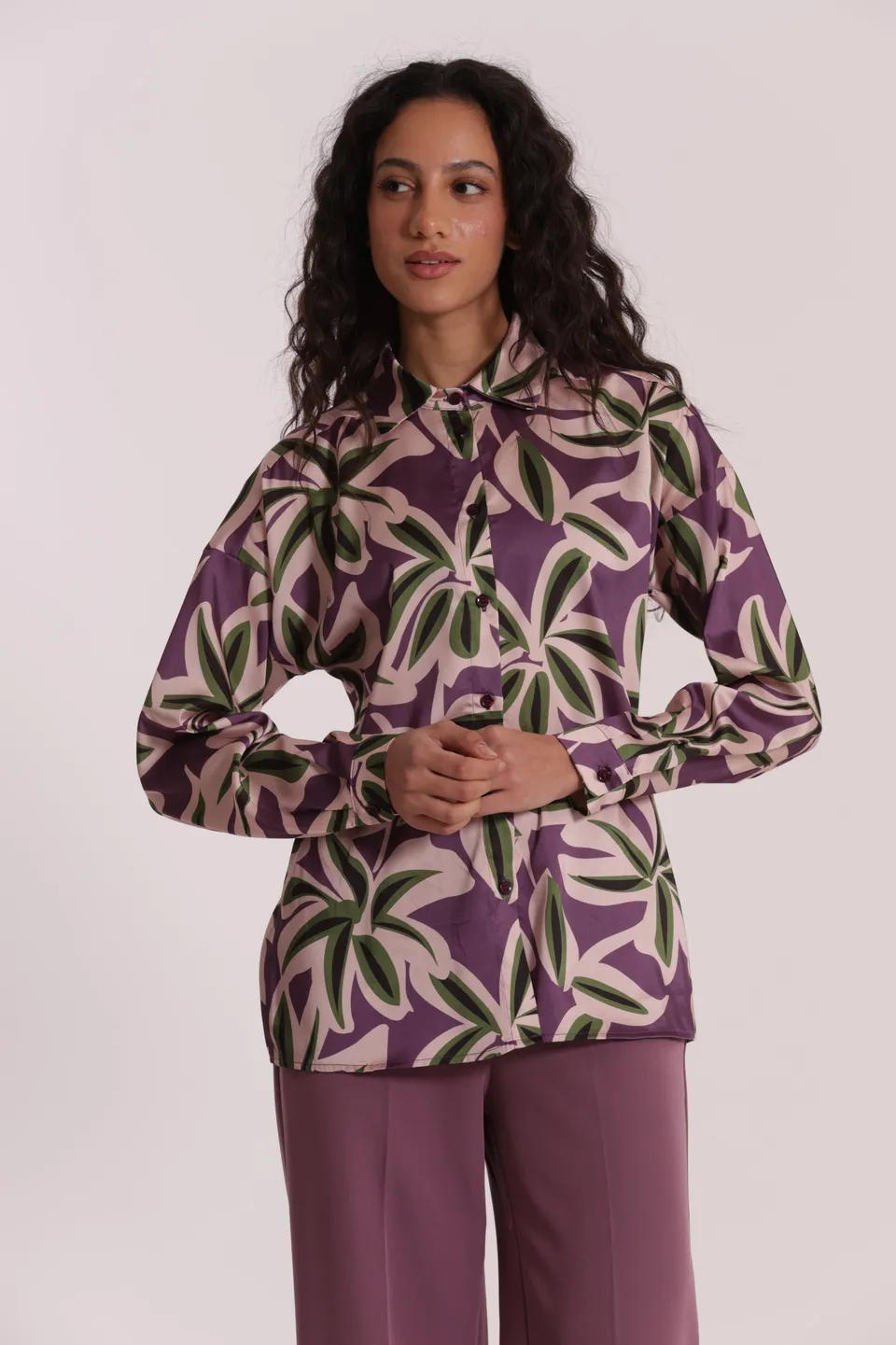 Mimi Mua Camicia Uomo camicia botanica malva/militare