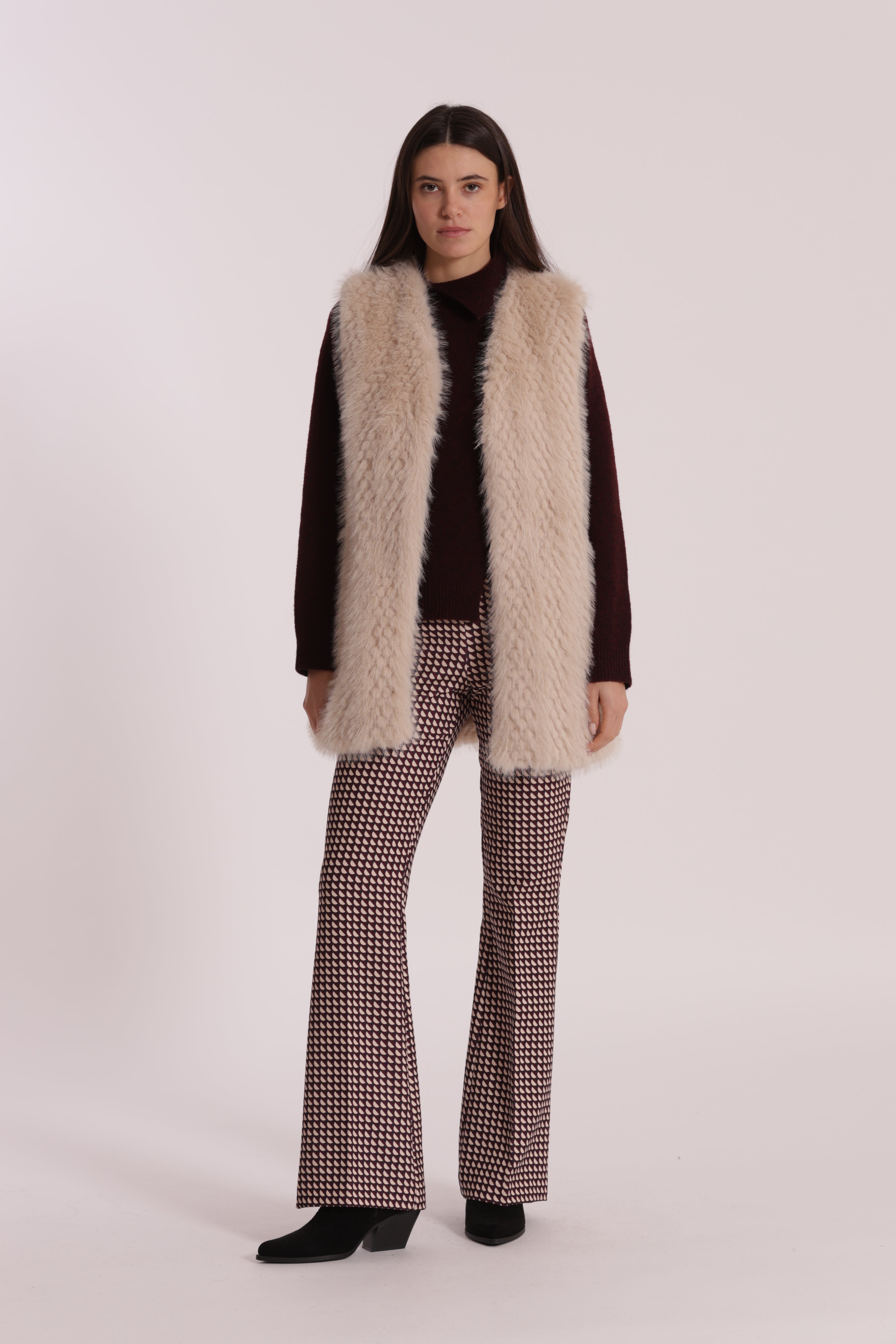 Mimi Mua Gilet Lungo Effetto Montone Beige