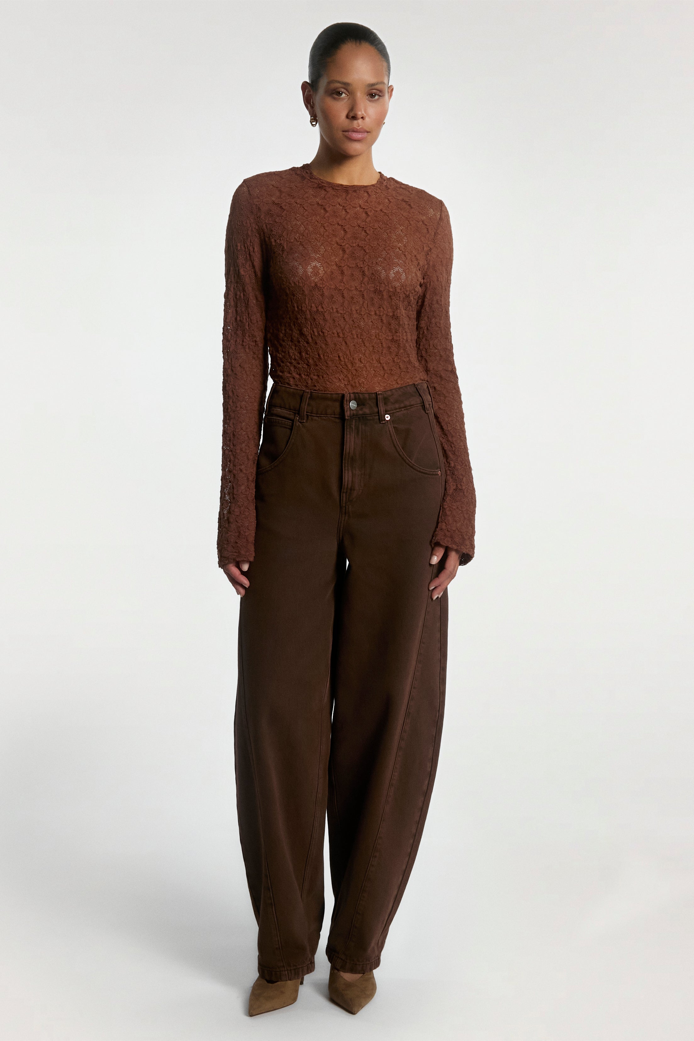 Aaiko Daley jeans barrel marrone scuro vita alta